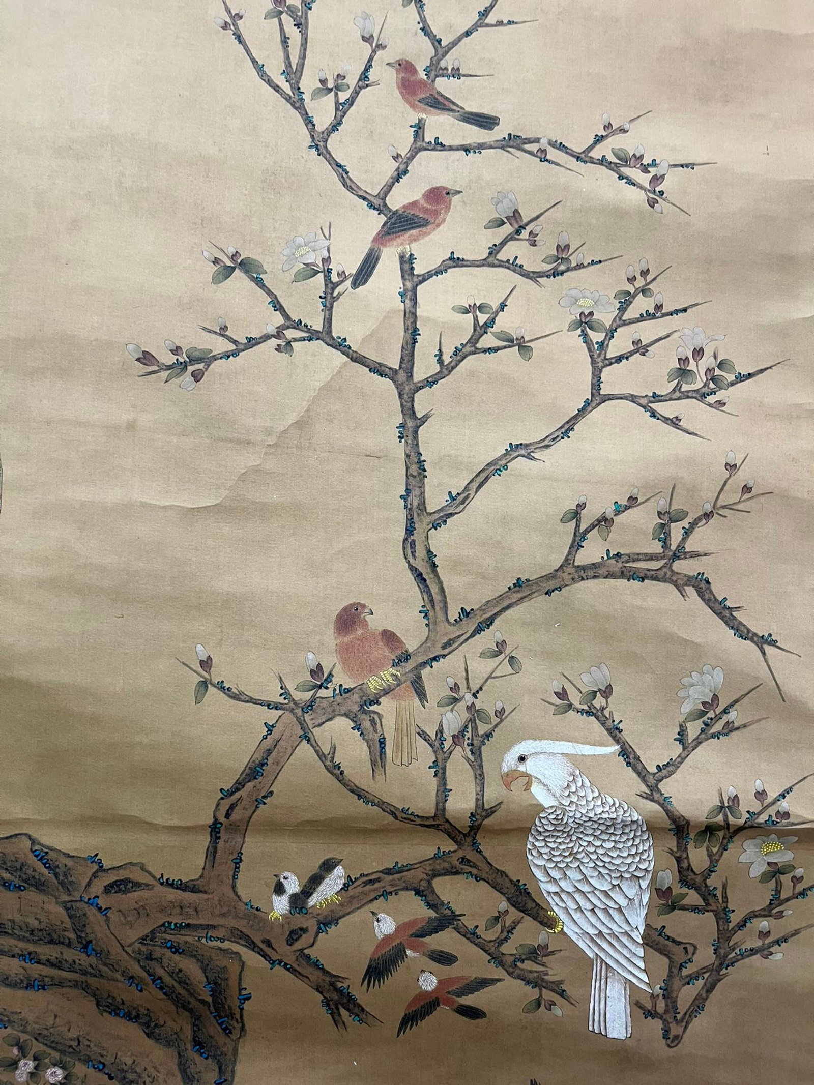 A Chinese Vertical Scroll Ink Painting of Flower and Bird on Silk,Shen Quan - 5