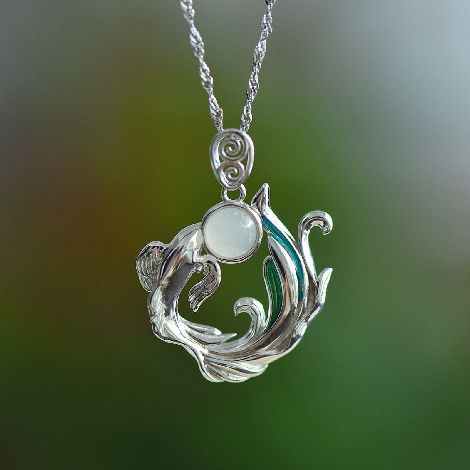 A Set of Fine Sterling Silver Inlaid White Jade Jewelries - 2
