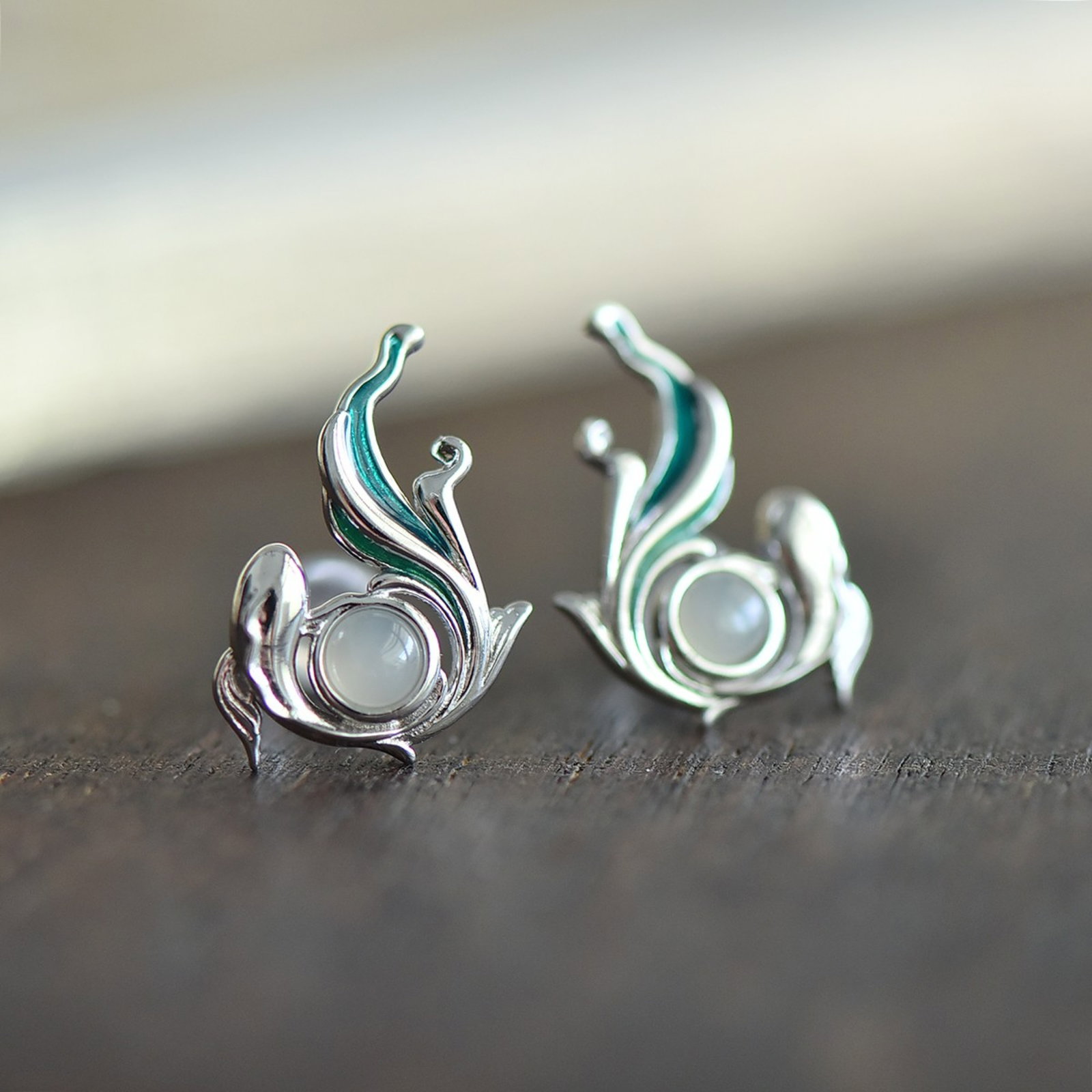A Set of Fine Sterling Silver Inlaid White Jade Jewelries - 4