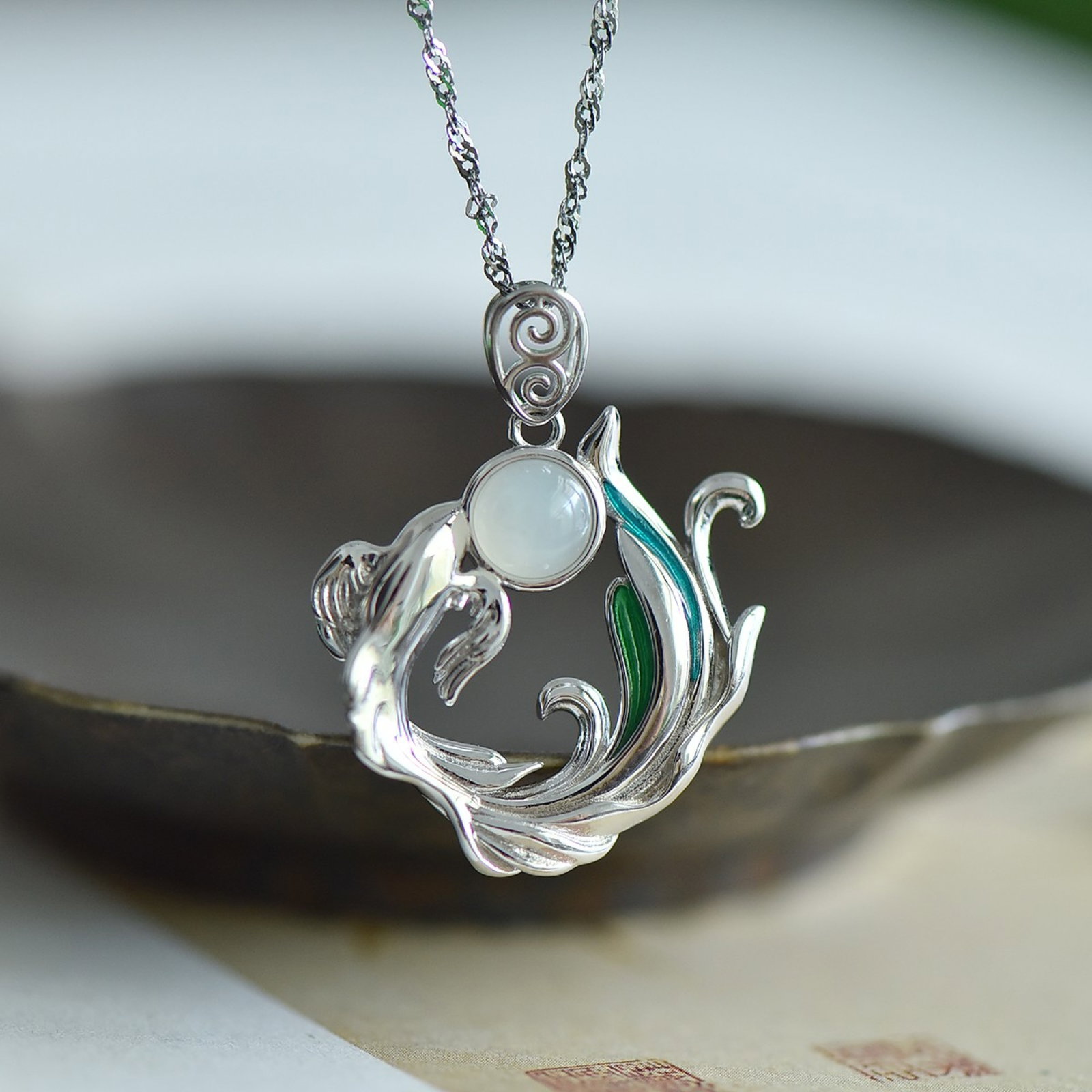 A Set of Fine Sterling Silver Inlaid White Jade Jewelries - 5