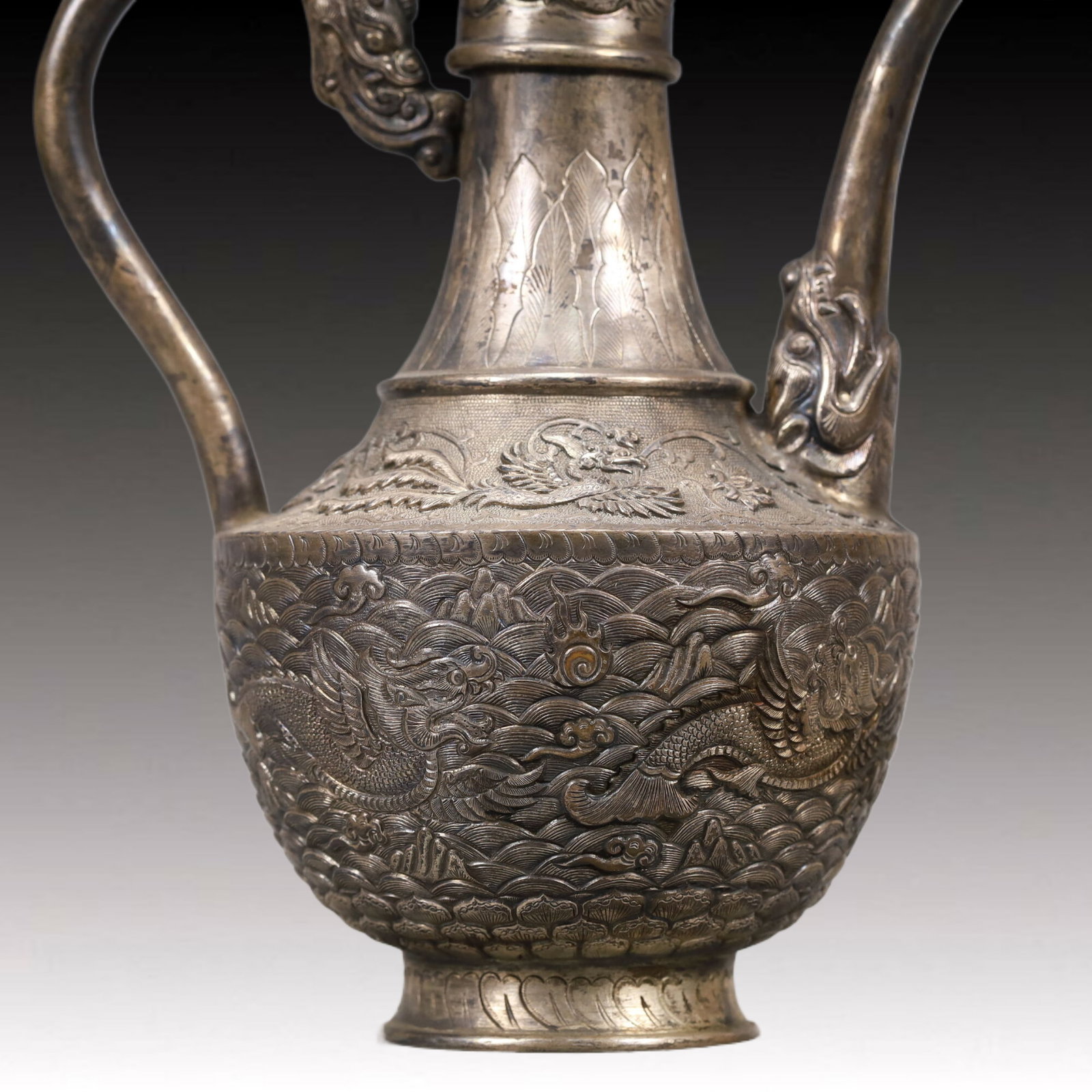 A Precious Silver 'Auspicious Beast& Ocean' Ewer - 3