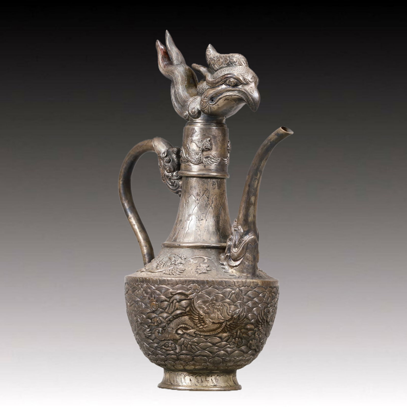 A Precious Silver 'Auspicious Beast& Ocean' Ewer - 4