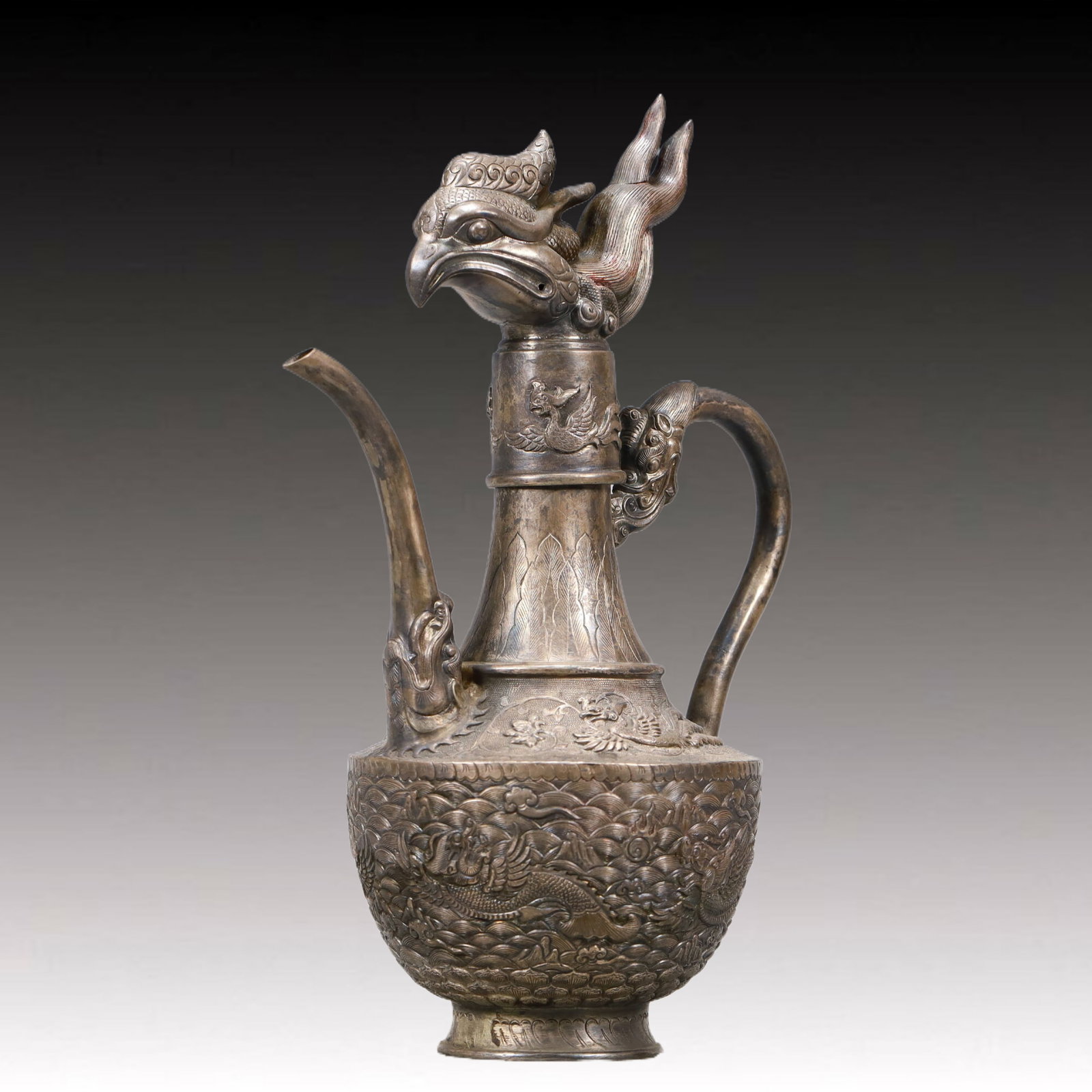 A Precious Silver 'Auspicious Beast& Ocean' Ewer - 6