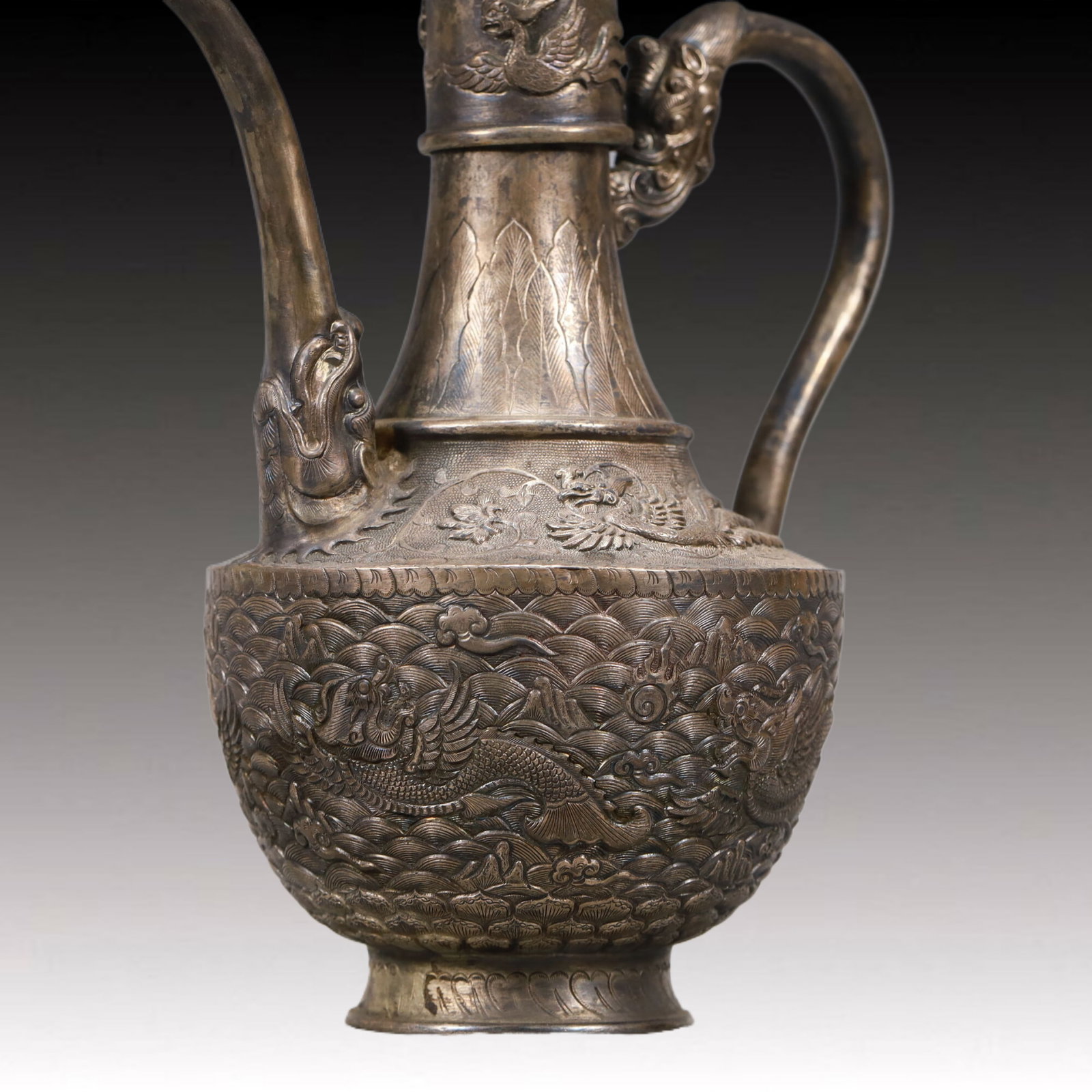 A Precious Silver 'Auspicious Beast& Ocean' Ewer - 8