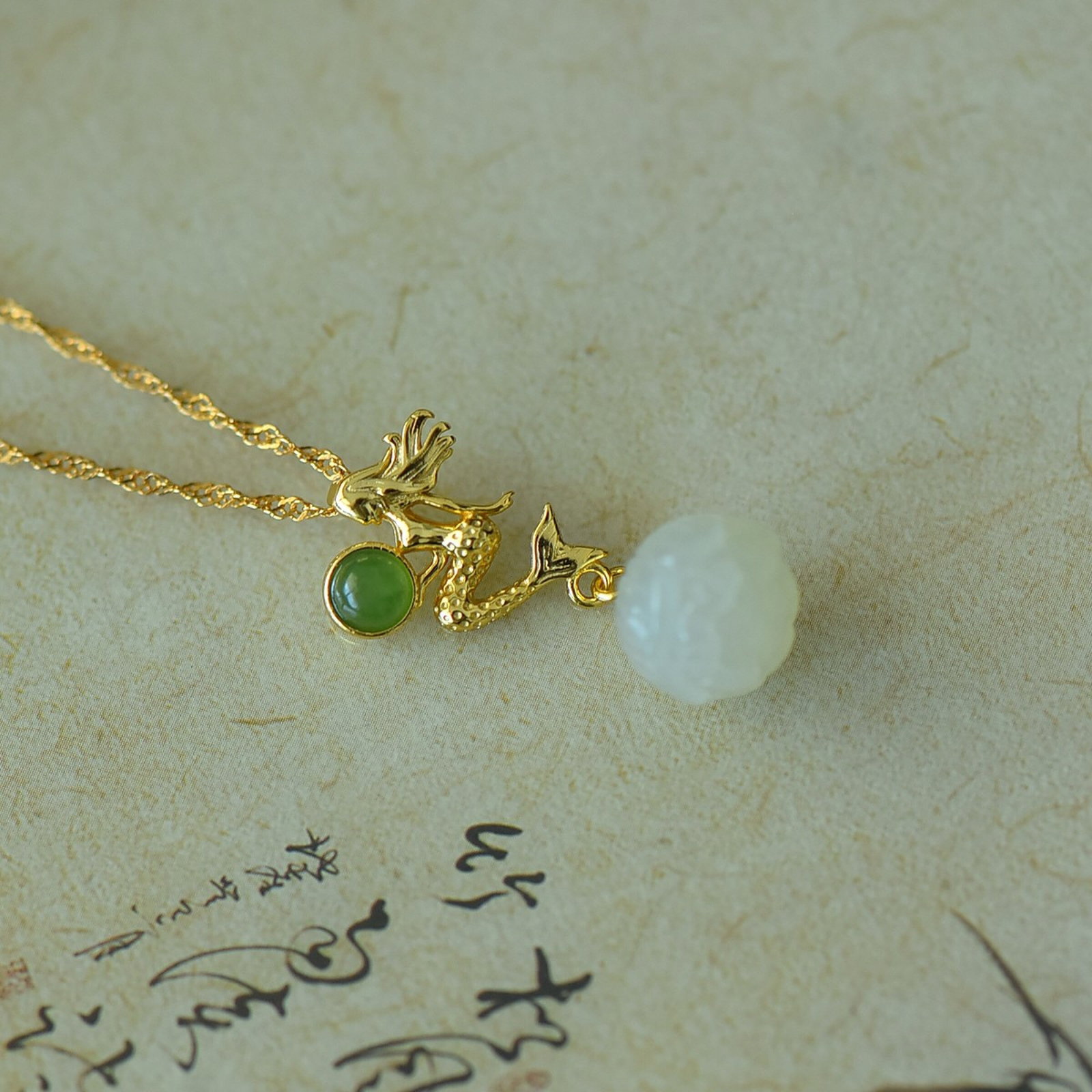 An Exquisite Sterling Silver-Gold Plated Inlaid White Jade Pendant,Inlaid Jasper - 3