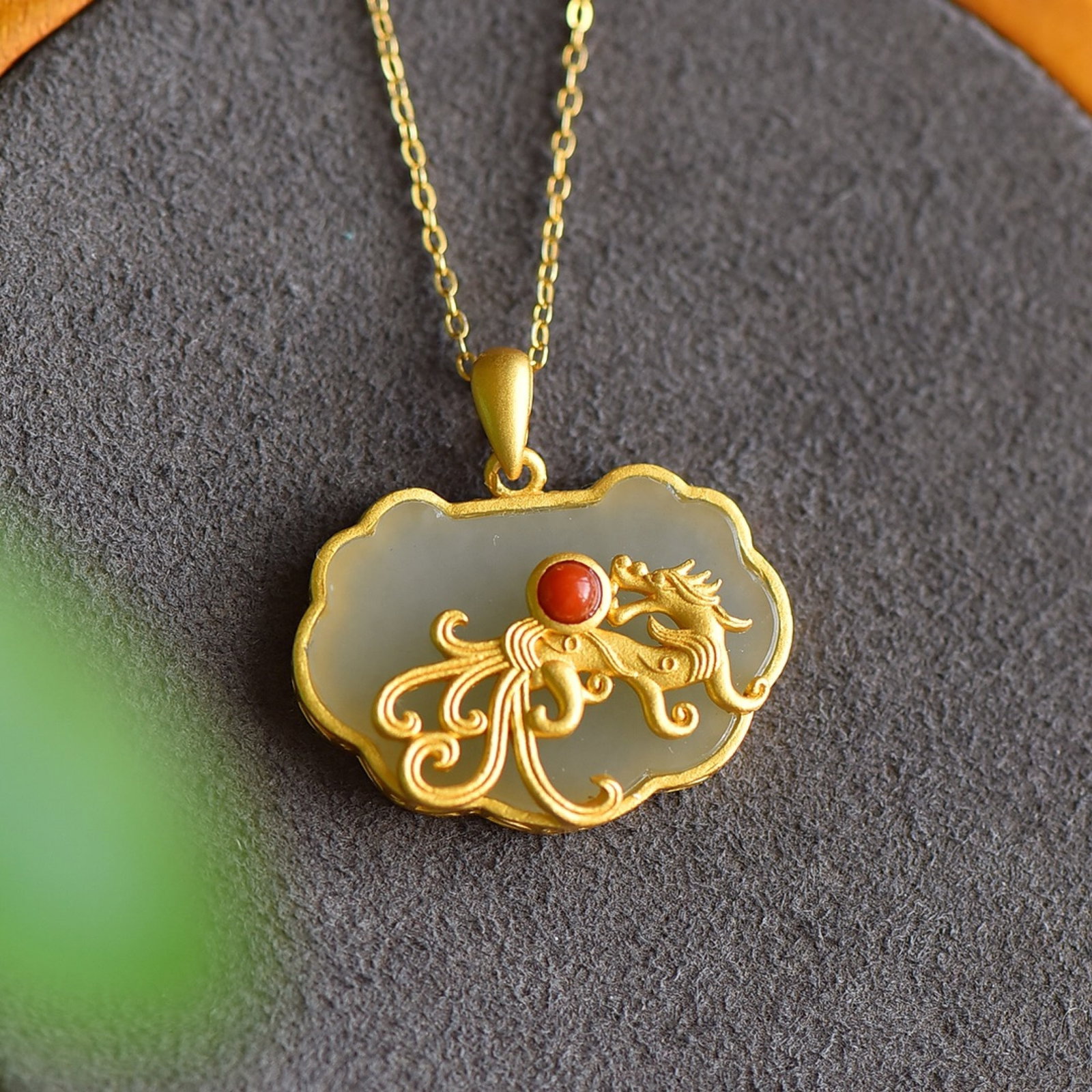 An Exquisite Sterling Silver-Gold Plated Inlaid White Jade Pendant - 2