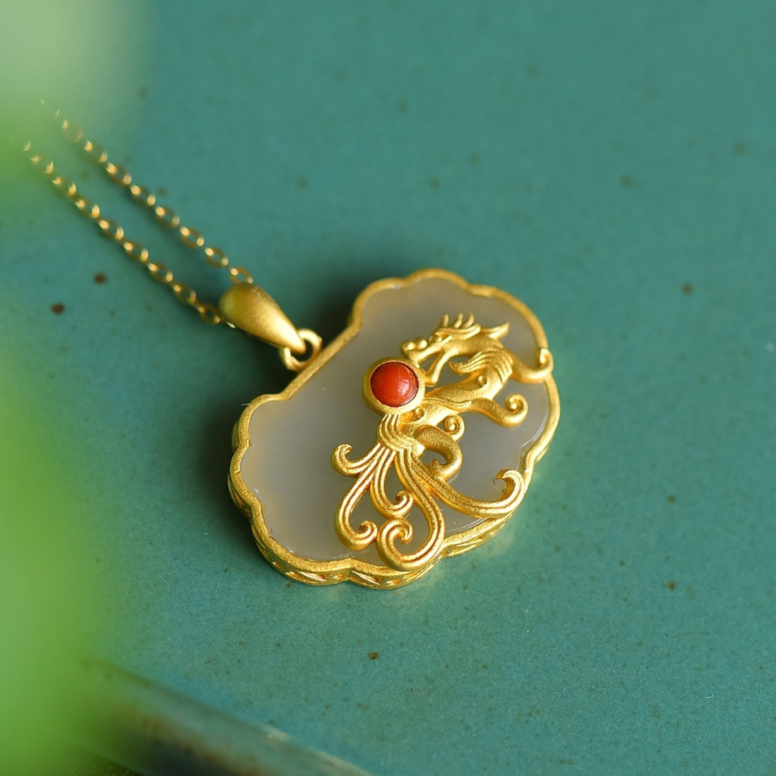 An Exquisite Sterling Silver-Gold Plated Inlaid White Jade Pendant - 3
