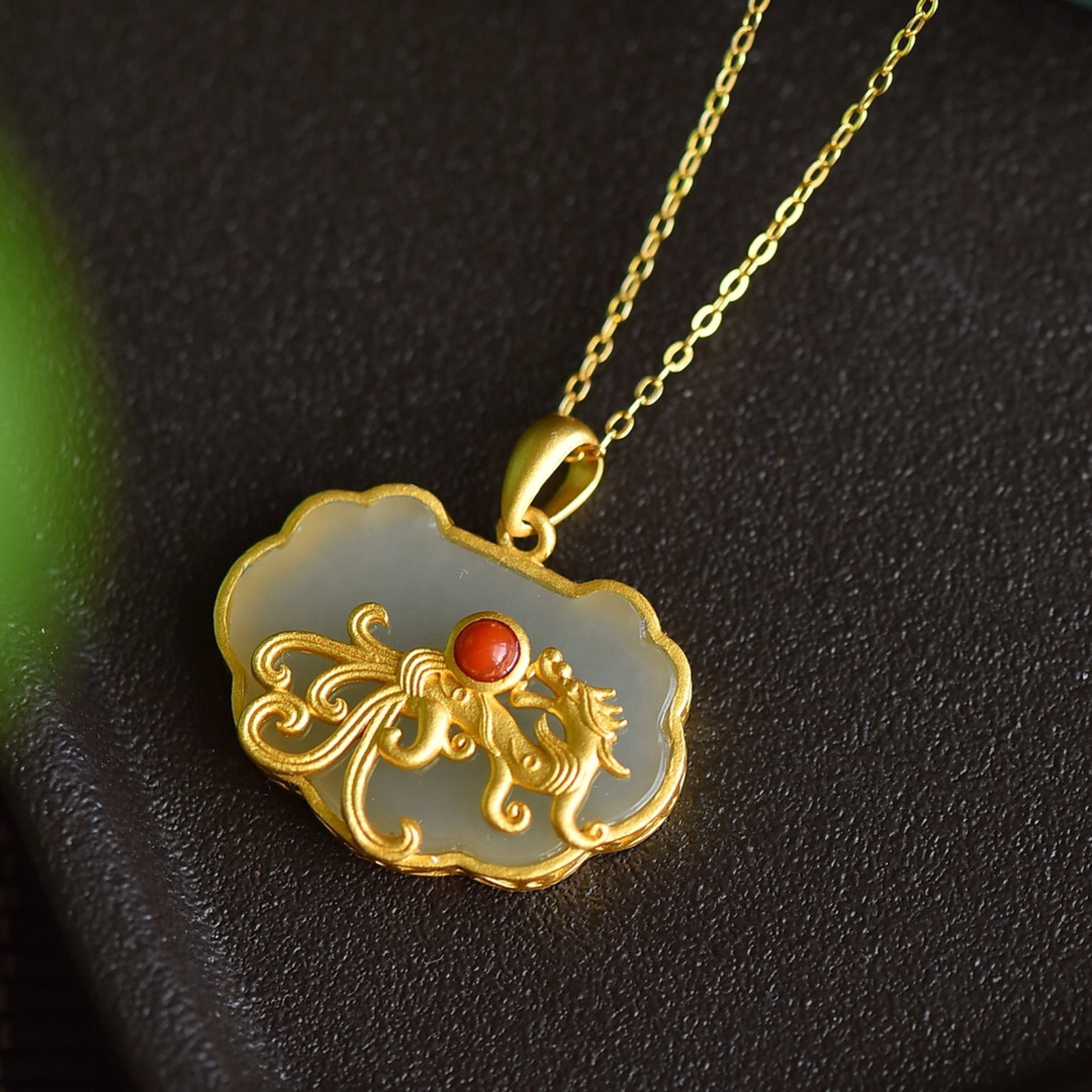 An Exquisite Sterling Silver-Gold Plated Inlaid White Jade Pendant - 4