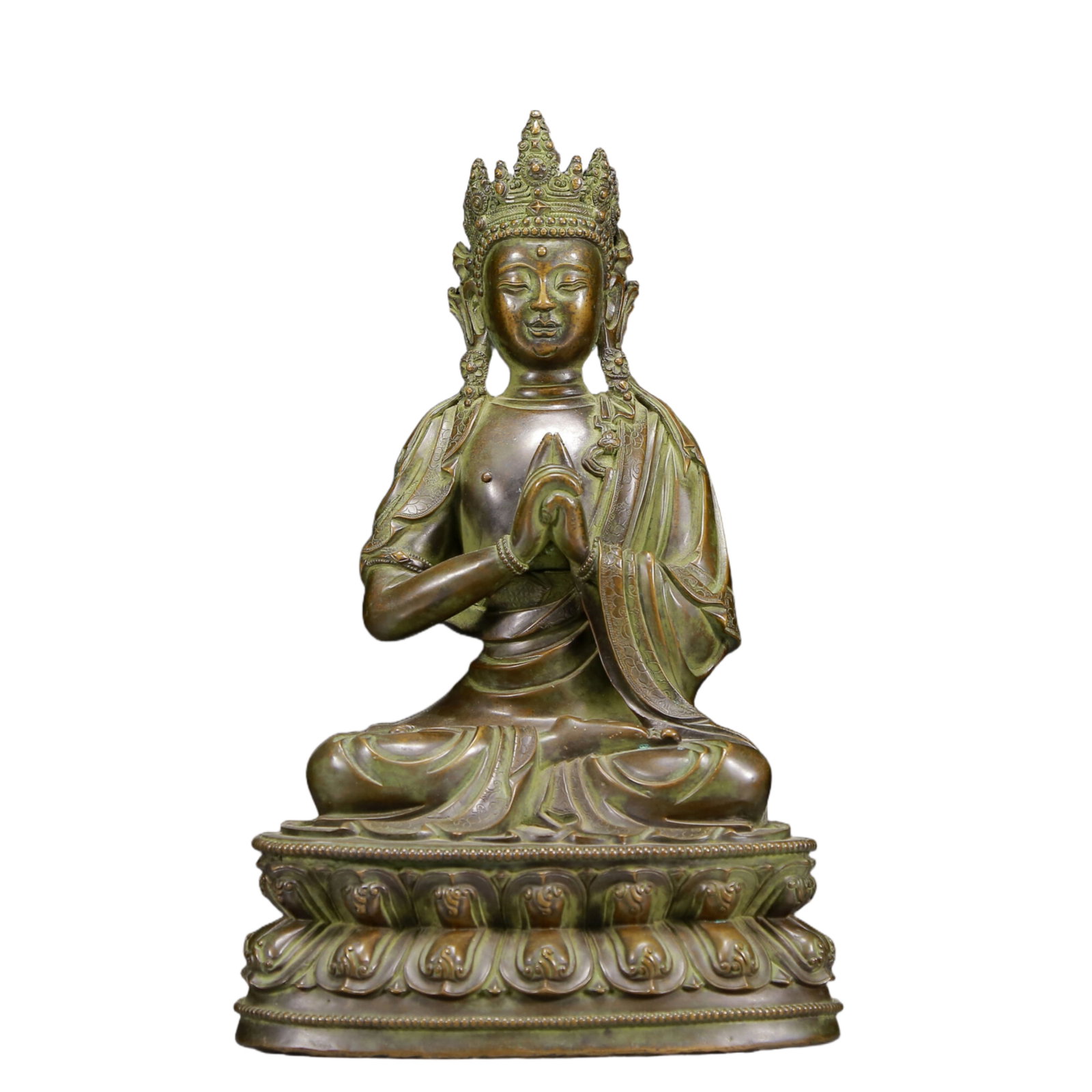 A Solemn Bronze Statue of Sakyamuni: Estimated Value:4400-8800 A Solemn Bronze Statue of Sakyamuni,Ming Dynasty, China,Size:7.9inx6.7inx13.4in,Weight:7210g 铜如来像，明代
