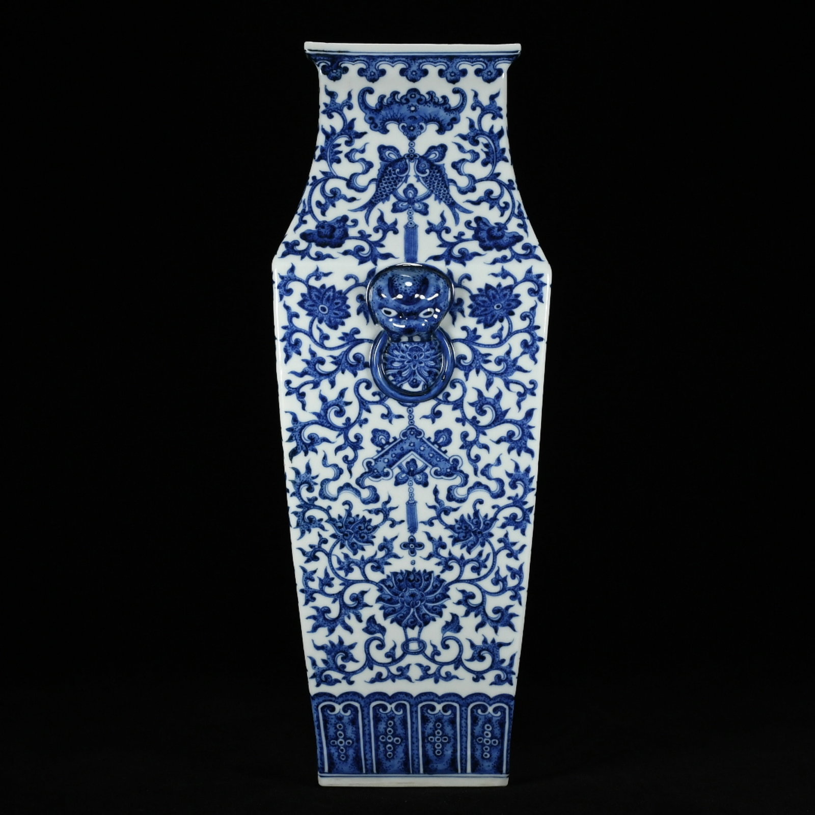 A Huge Guan yao Blue and White Lotus and Bats Pattern Beast-Ears Vase - 3