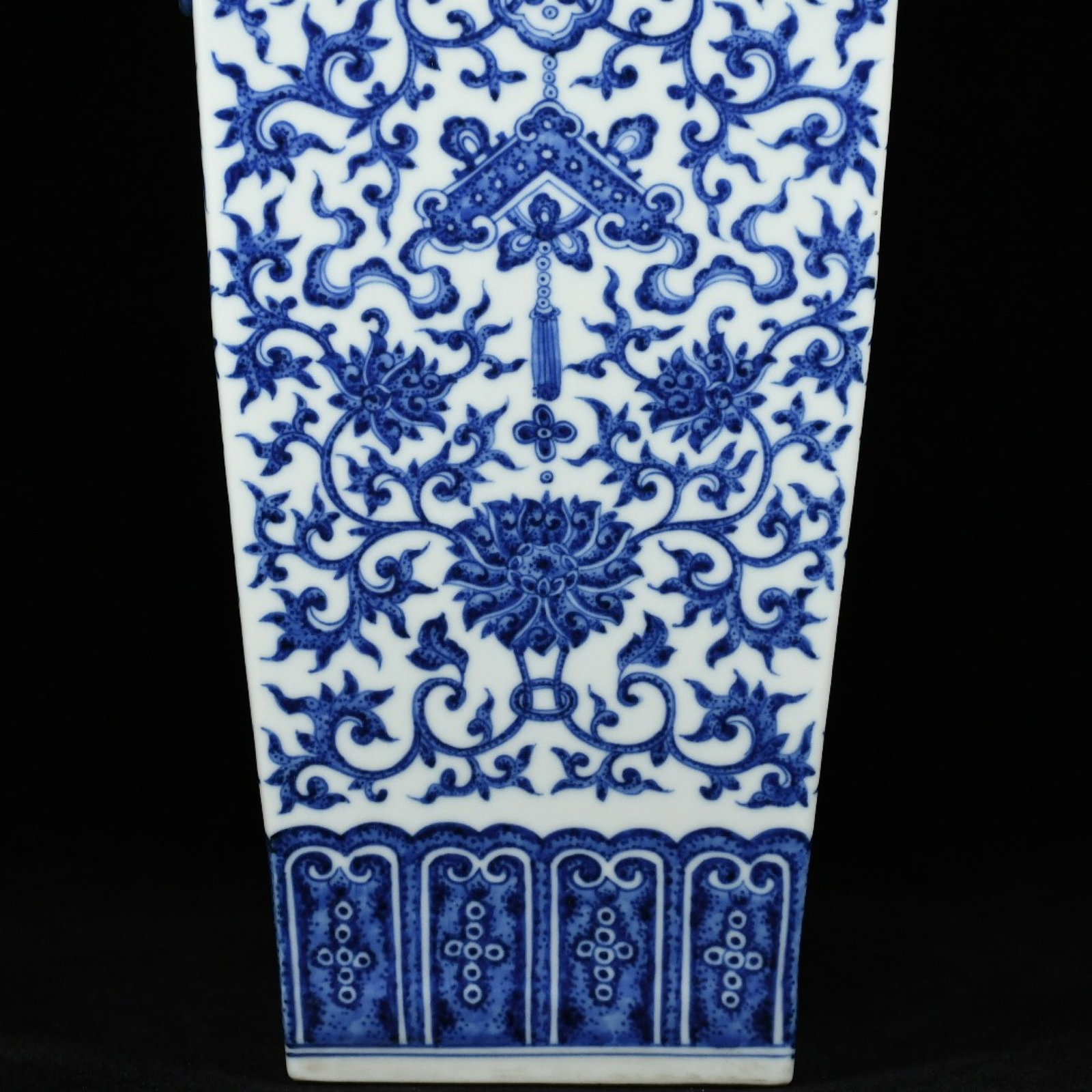 A Huge Guan yao Blue and White Lotus and Bats Pattern Beast-Ears Vase - 5