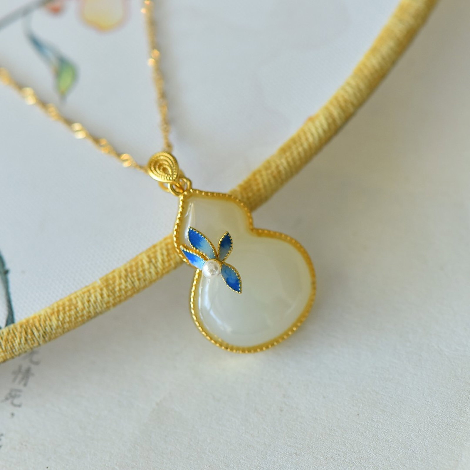An Exquisite Sterling Silver-Gold Plated Inlaid White Jade Pendant - 3
