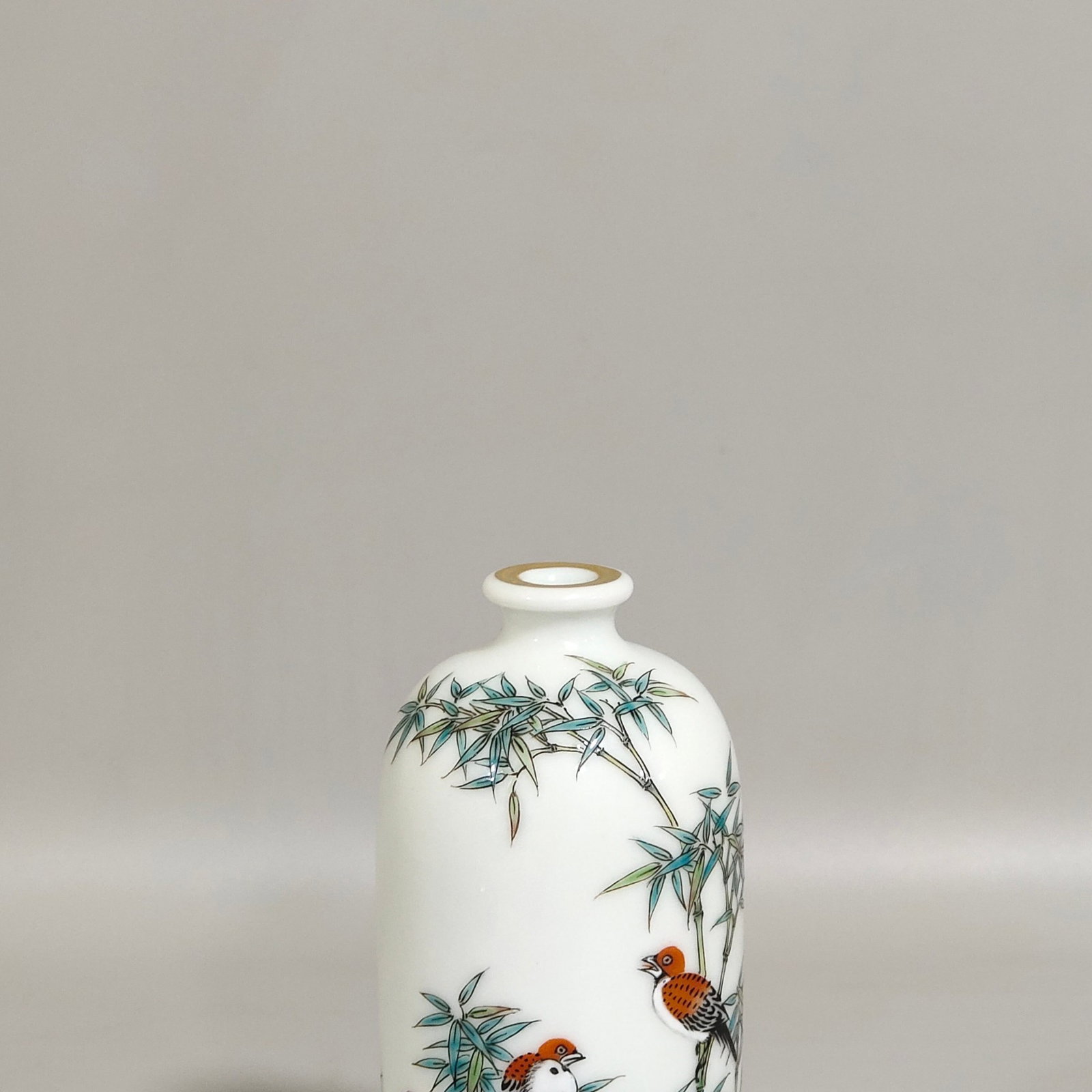An Exquisite Famille-Rose Painted Gold Bamboo and Bird Pattern Snuff Bottle,With Poem - 5