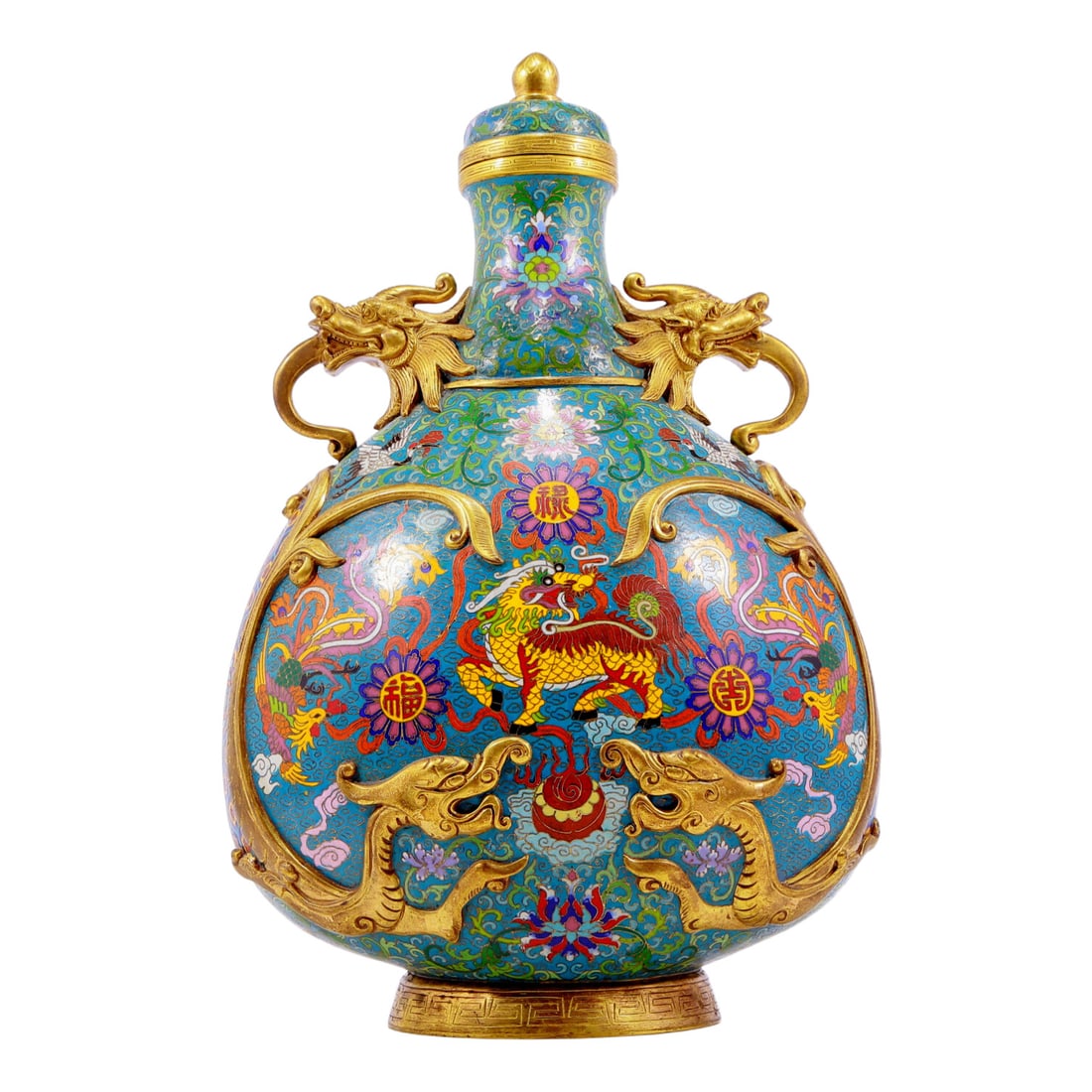 A pair of cloisonn¨¦ dragon and phoenix pattern vase with double ears with lids - 12