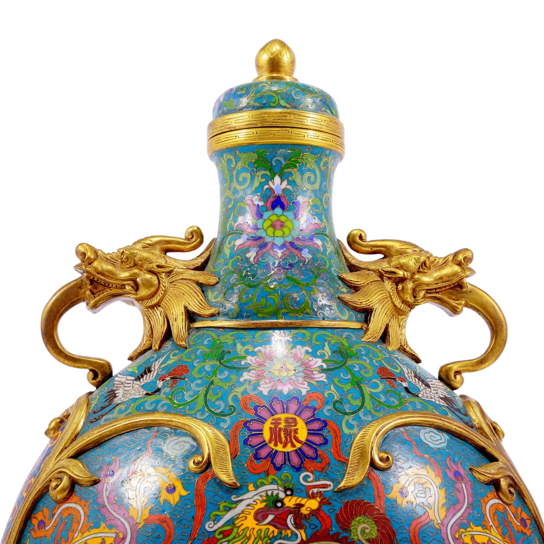 A pair of cloisonn¨¦ dragon and phoenix pattern vase with double ears with lids - 13