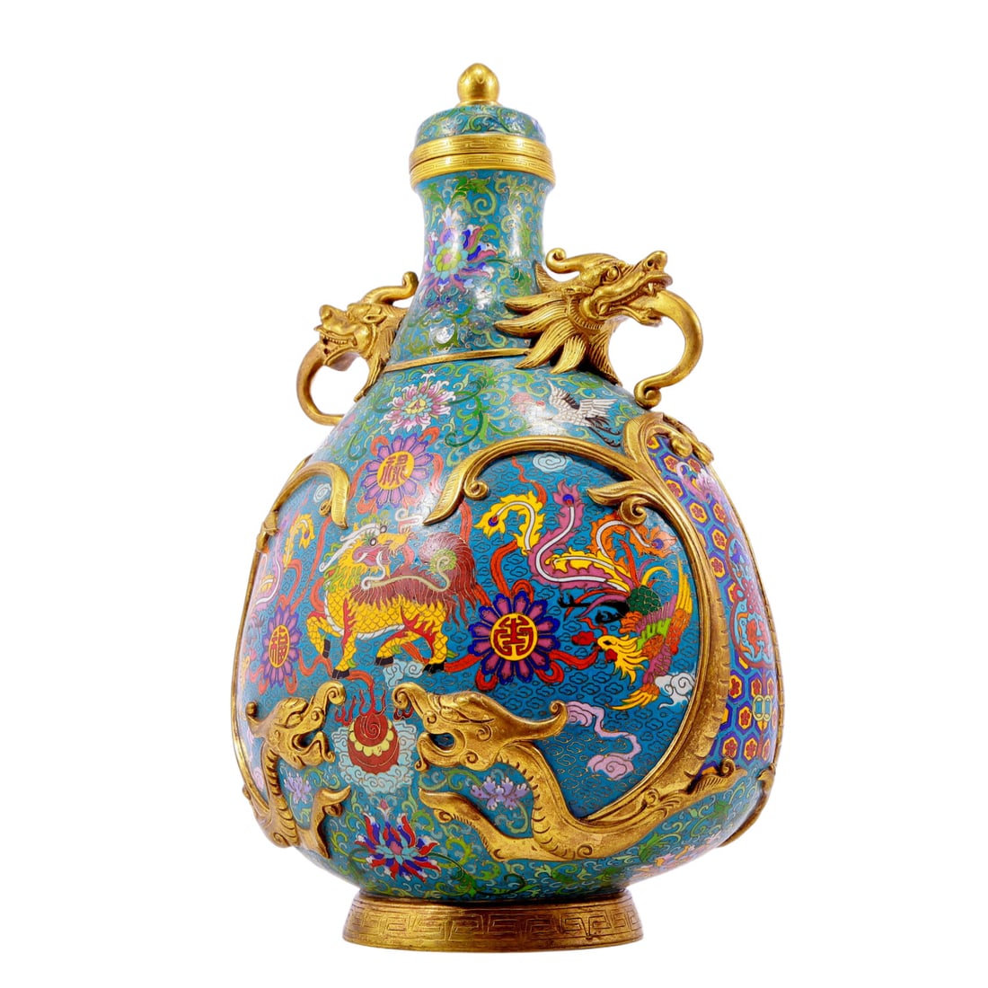 A pair of cloisonn¨¦ dragon and phoenix pattern vase with double ears with lids - 15