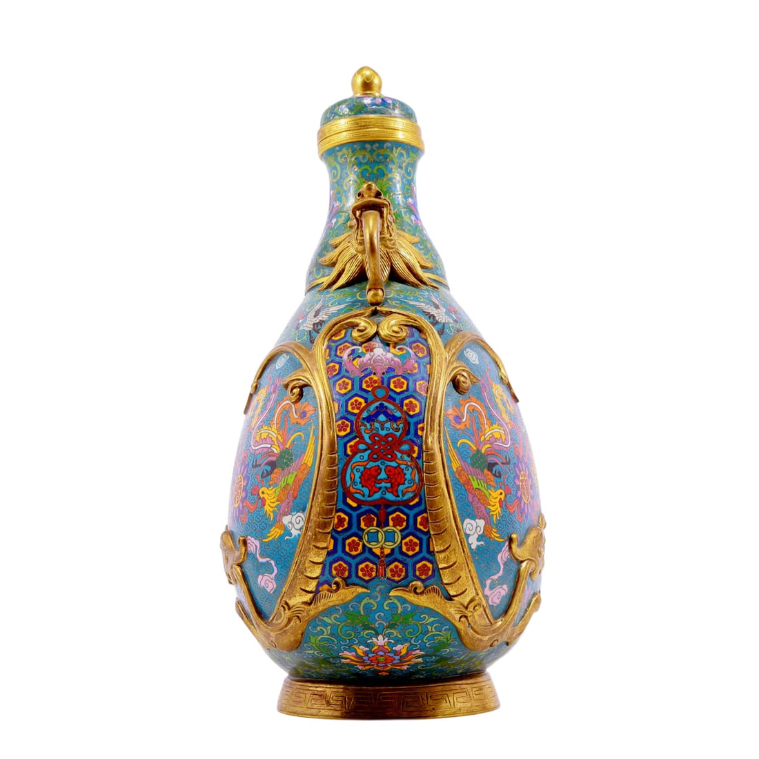 A pair of cloisonn¨¦ dragon and phoenix pattern vase with double ears with lids - 16