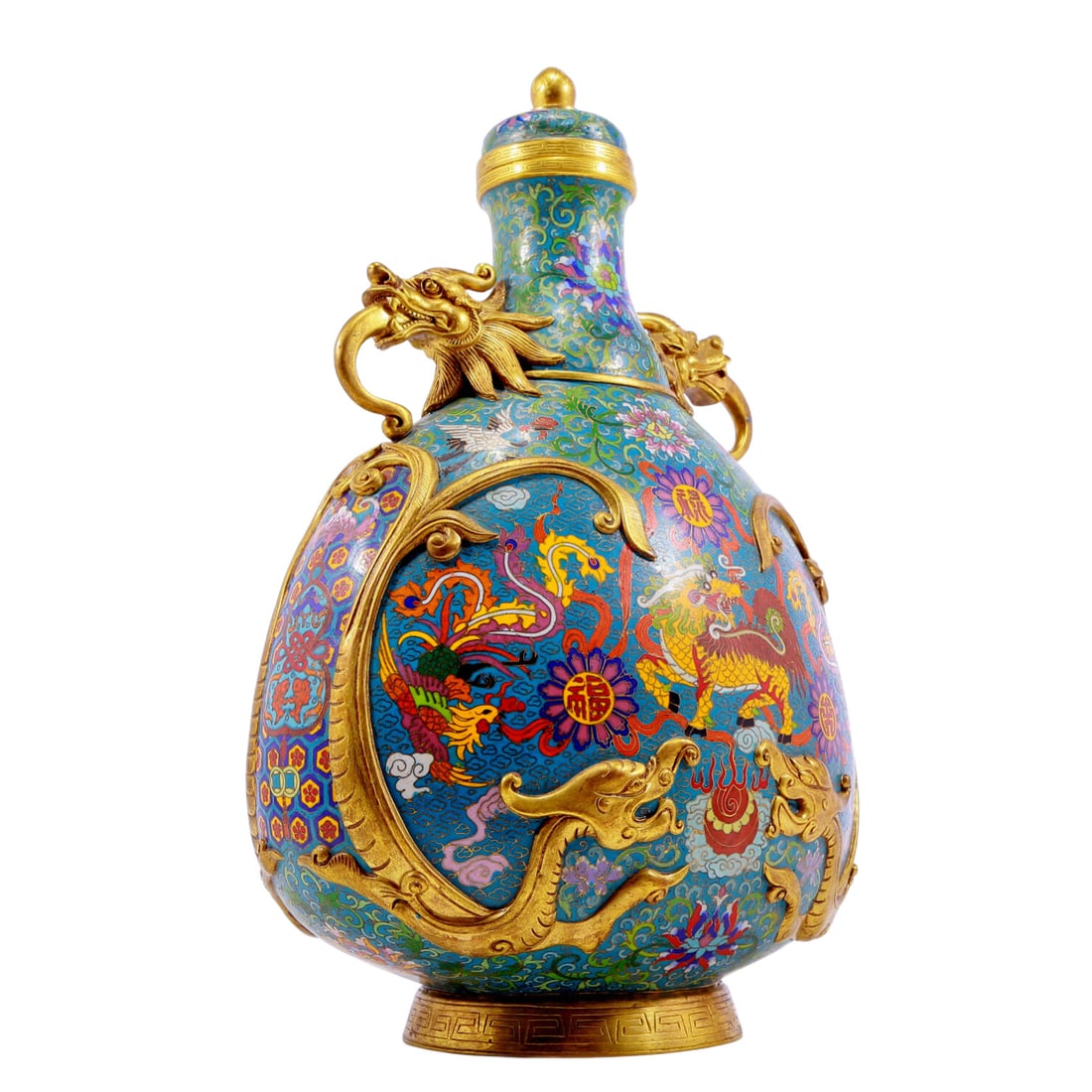A pair of cloisonn¨¦ dragon and phoenix pattern vase with double ears with lids - 17