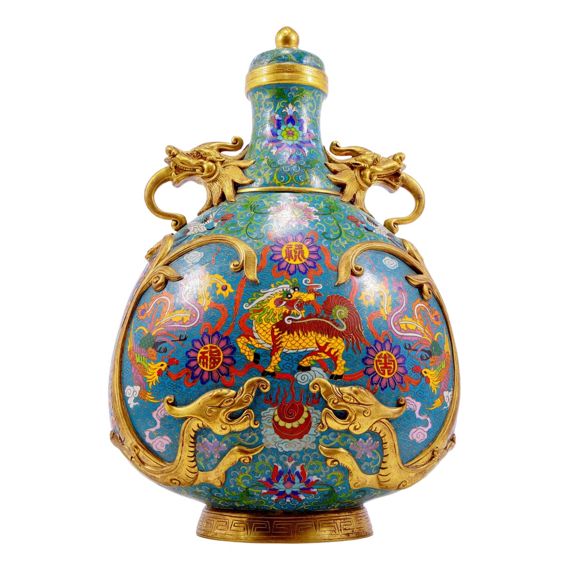 A pair of cloisonn¨¦ dragon and phoenix pattern vase with double ears with lids - 18