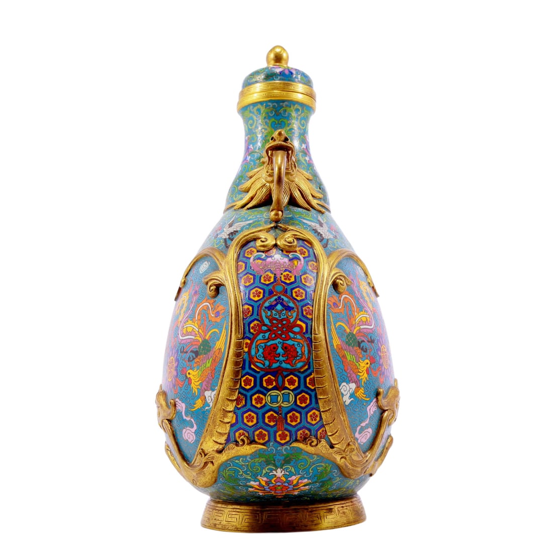 A pair of cloisonn¨¦ dragon and phoenix pattern vase with double ears with lids - 19