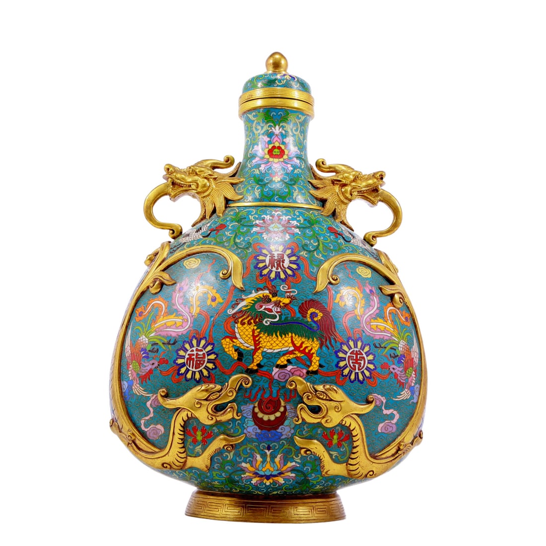 A pair of cloisonn¨¦ dragon and phoenix pattern vase with double ears with lids - 2