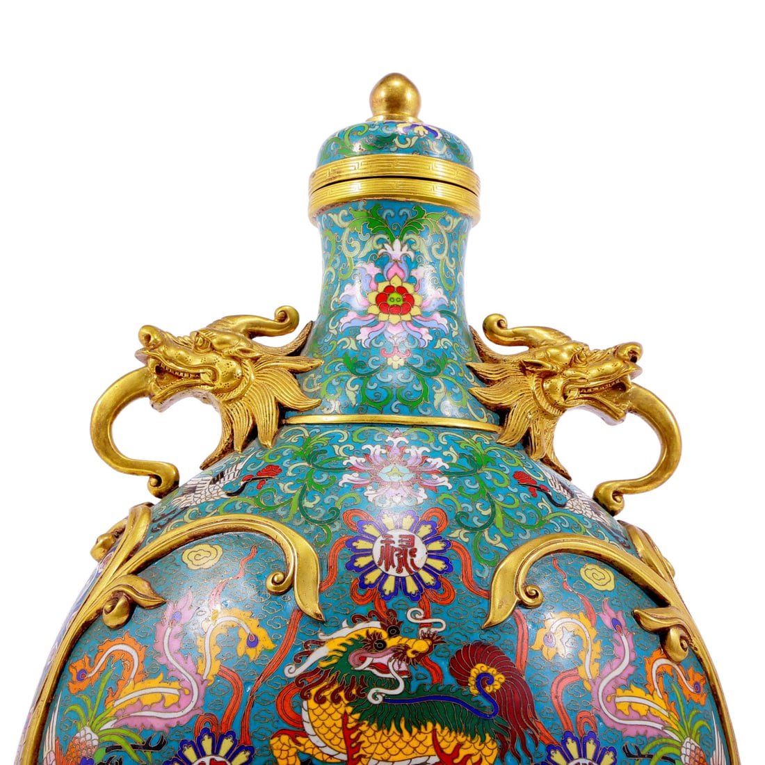 A pair of cloisonn¨¦ dragon and phoenix pattern vase with double ears with lids - 3