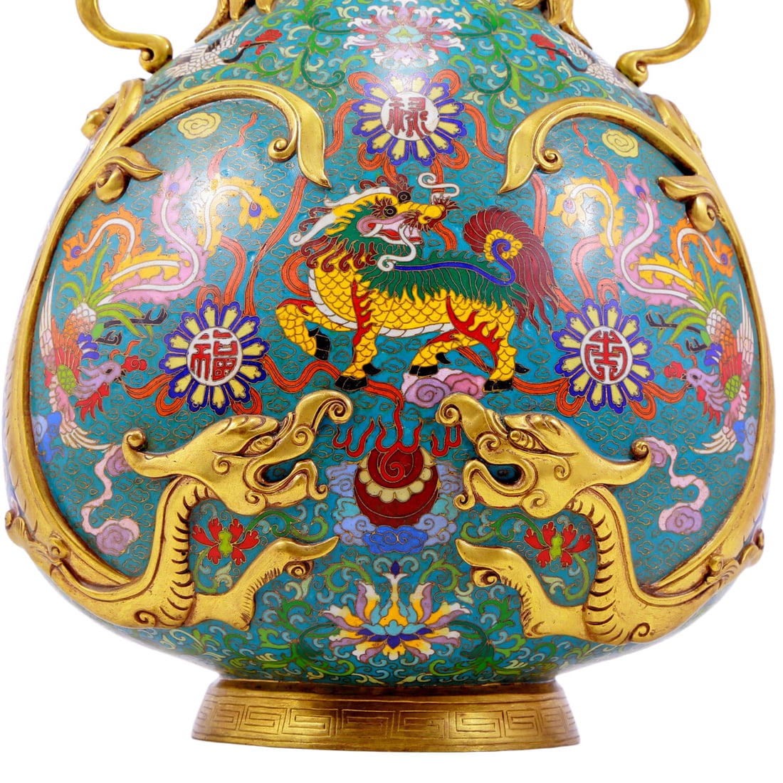 A pair of cloisonn¨¦ dragon and phoenix pattern vase with double ears with lids - 4