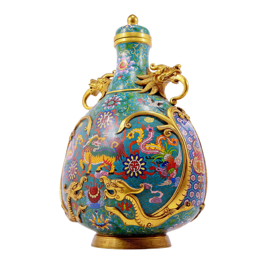A pair of cloisonn¨¦ dragon and phoenix pattern vase with double ears with lids - 5