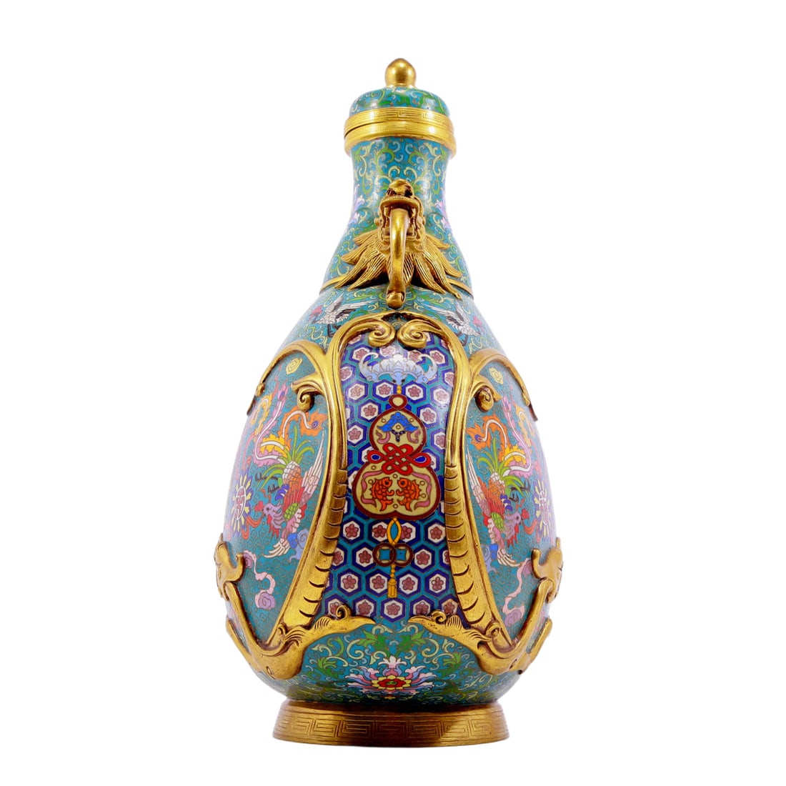 A pair of cloisonn¨¦ dragon and phoenix pattern vase with double ears with lids - 6