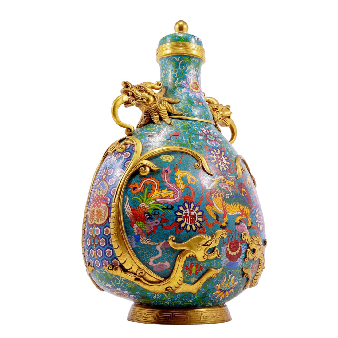 A pair of cloisonn¨¦ dragon and phoenix pattern vase with double ears with lids - 7