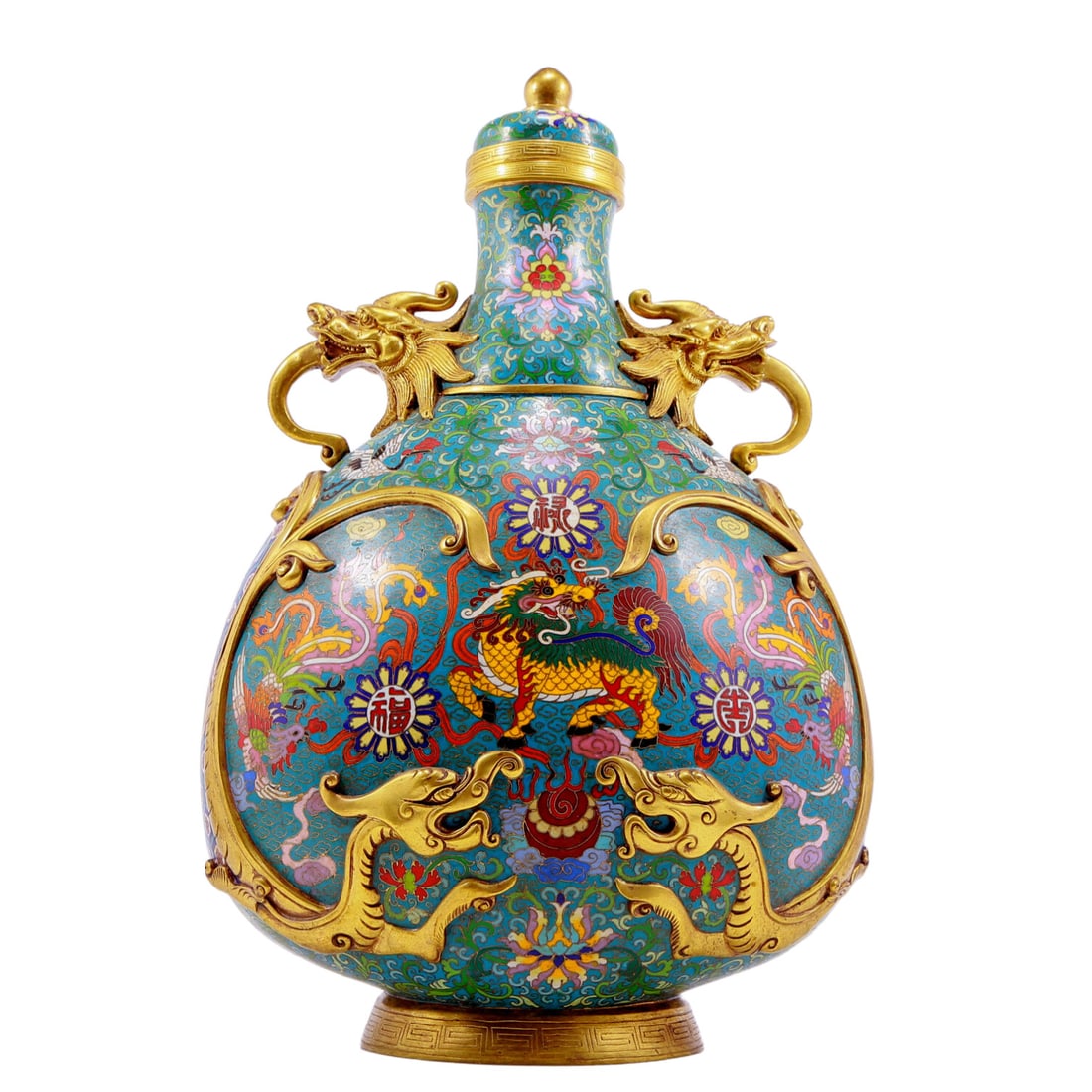 A pair of cloisonn¨¦ dragon and phoenix pattern vase with double ears with lids - 8