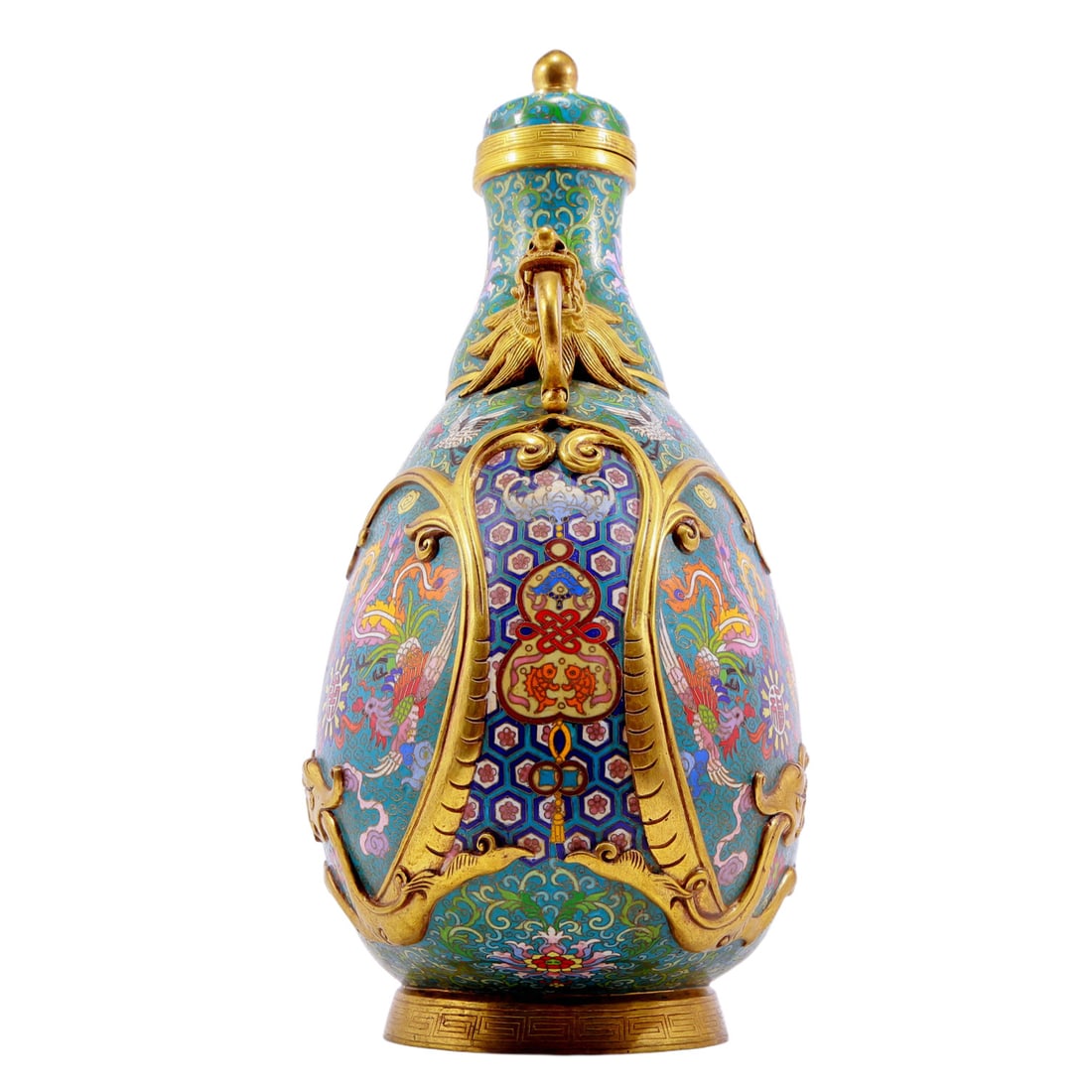 A pair of cloisonn¨¦ dragon and phoenix pattern vase with double ears with lids - 9