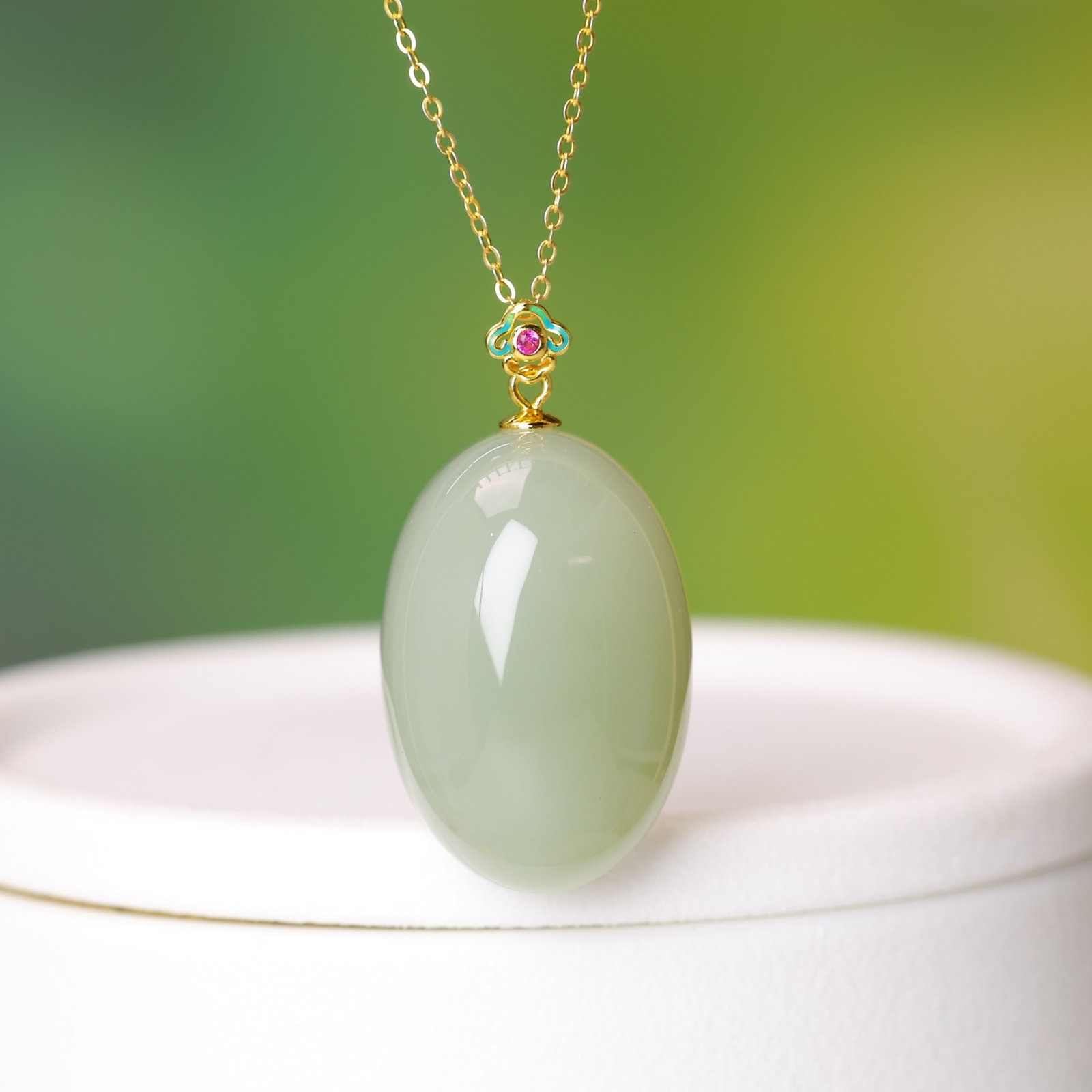 An Exquisite Sterling Silver-Gold Plated Inlaid White Jade Pendant - 2
