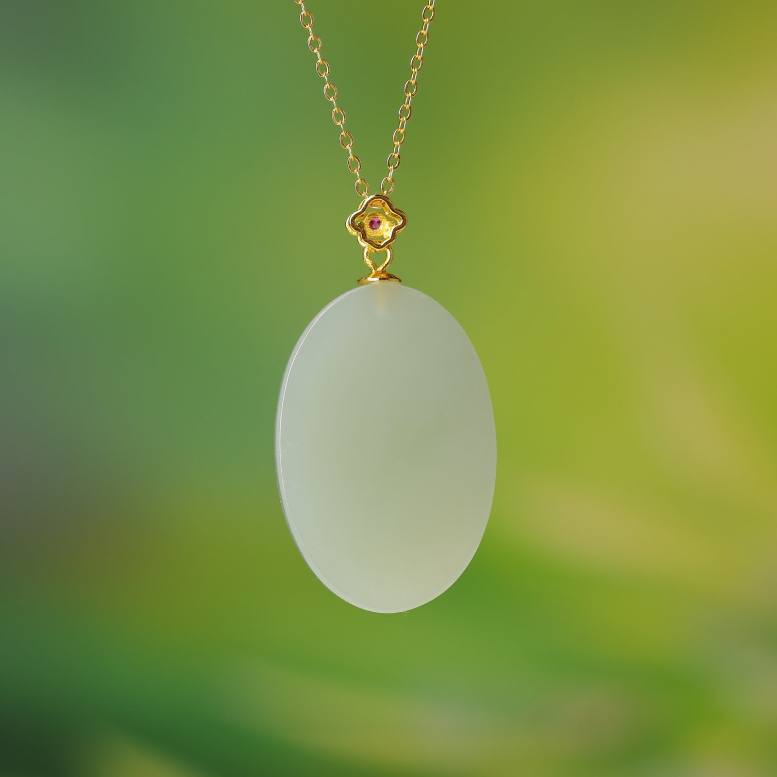 An Exquisite Sterling Silver-Gold Plated Inlaid White Jade Pendant - 6