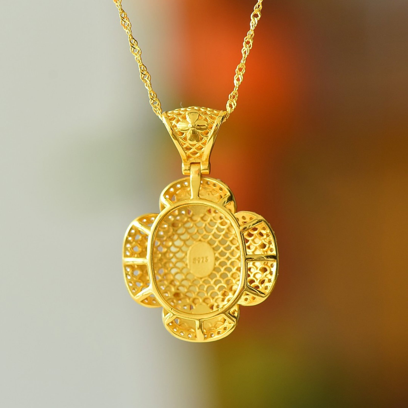 An Exquisite Sterling Silver-Gold Plated Inlaid White Jade Enamel Pendant - 5