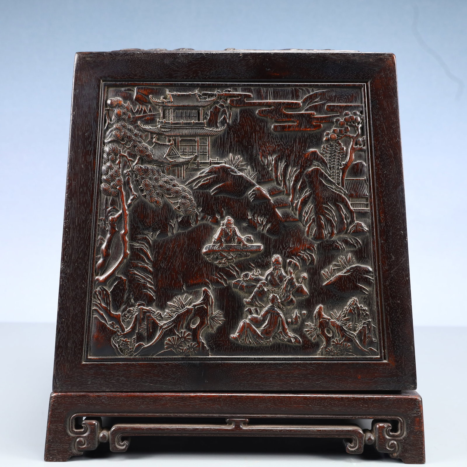 An Exquisite Zitanwood Landscape and Figure Pattern Seal Box - 2