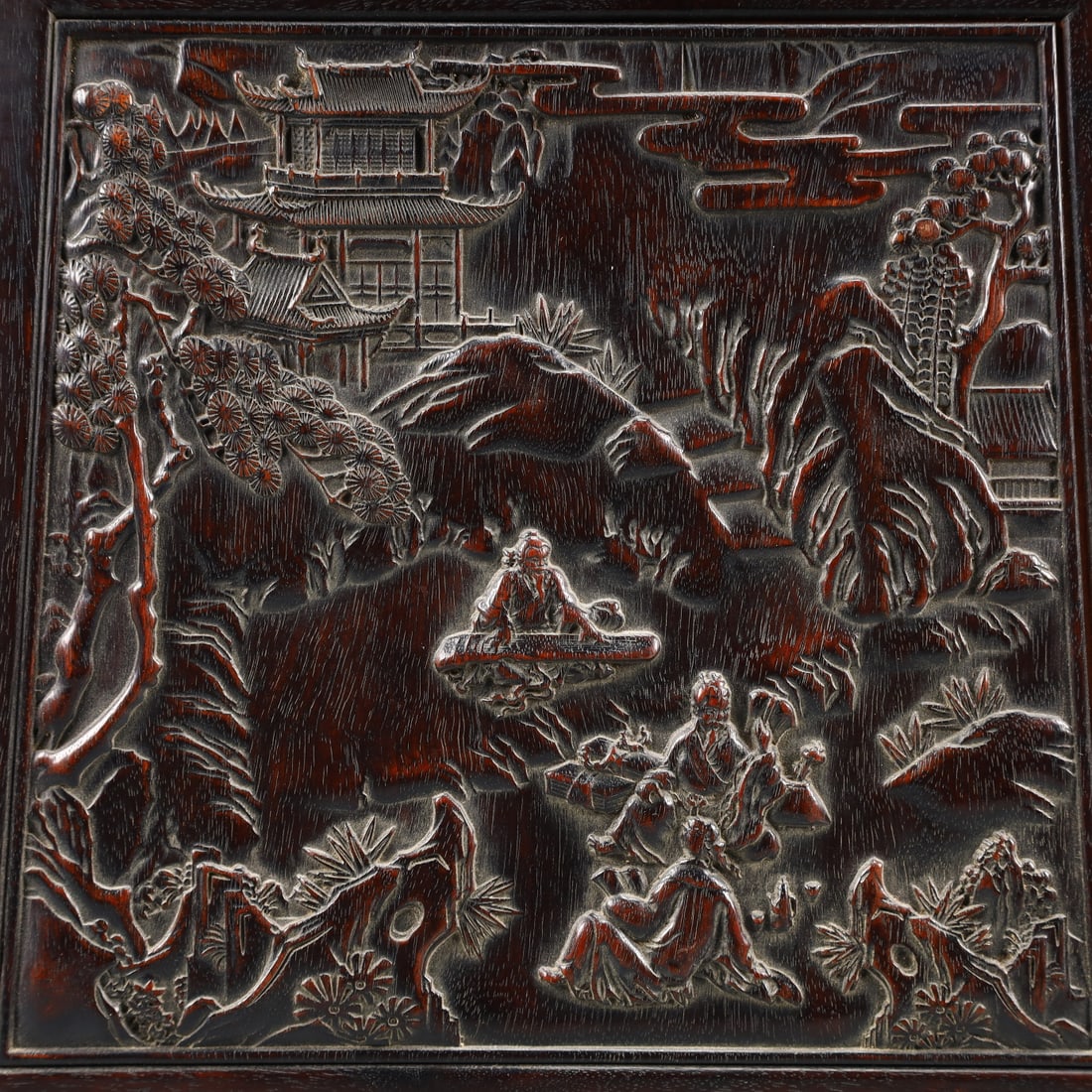 An Exquisite Zitanwood Landscape and Figure Pattern Seal Box - 3