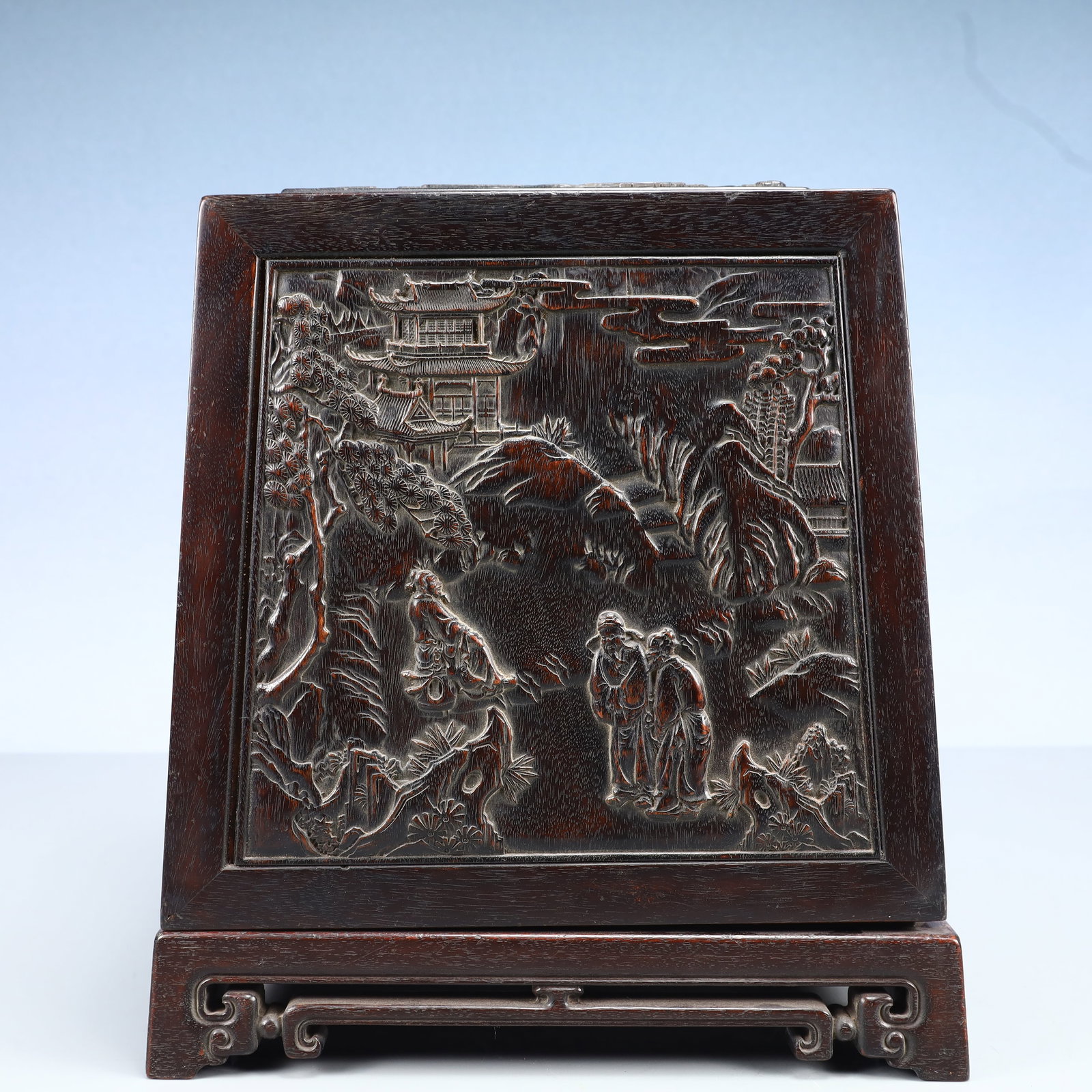 An Exquisite Zitanwood Landscape and Figure Pattern Seal Box - 4