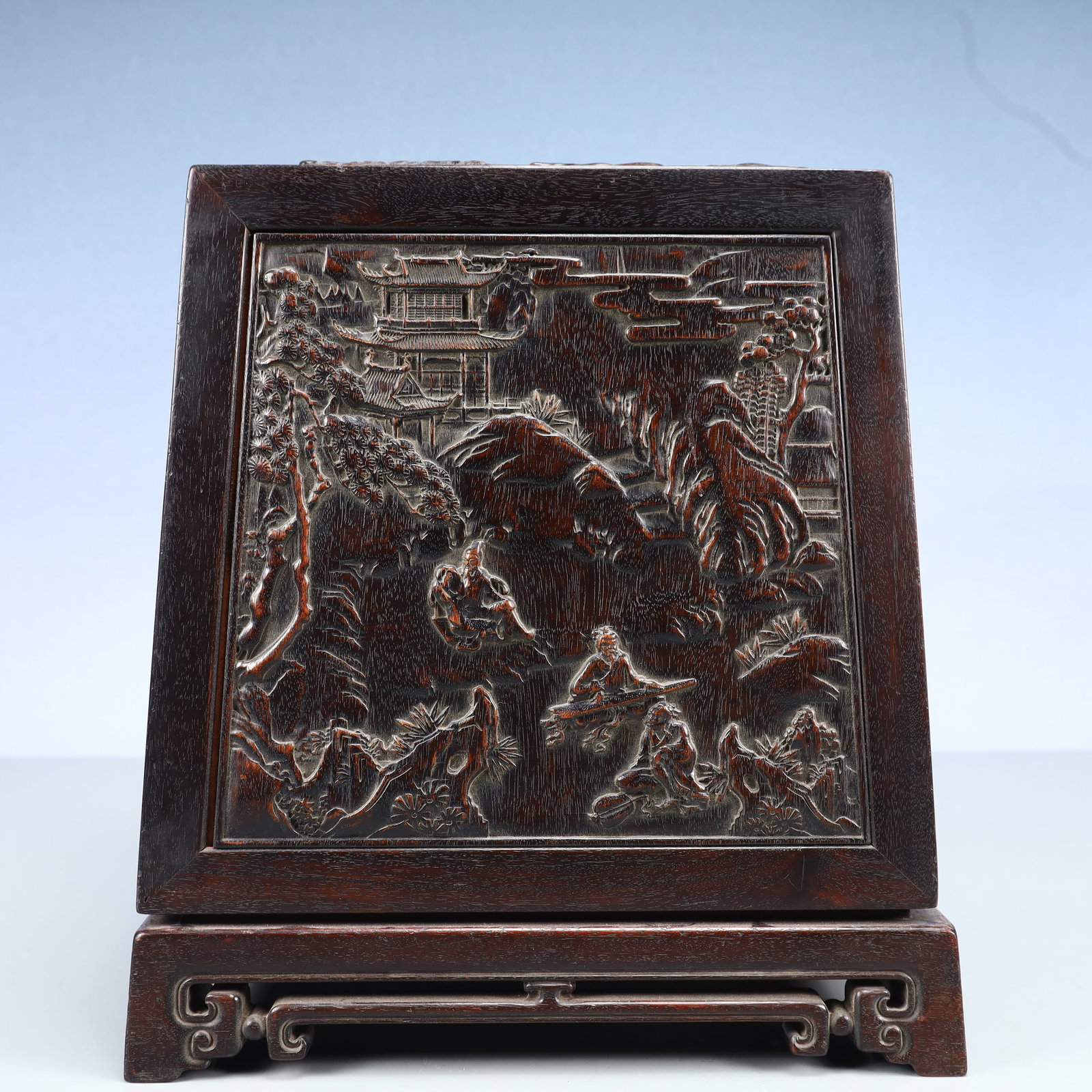 An Exquisite Zitanwood Landscape and Figure Pattern Seal Box - 5