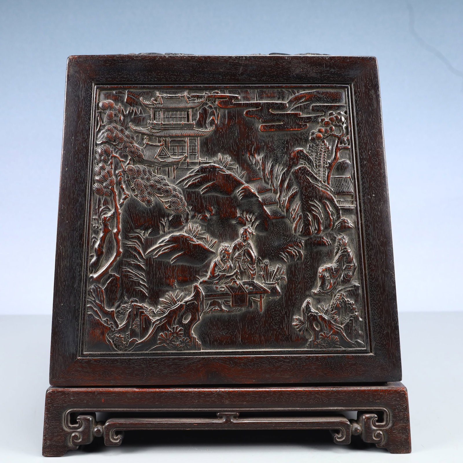An Exquisite Zitanwood Landscape and Figure Pattern Seal Box - 6