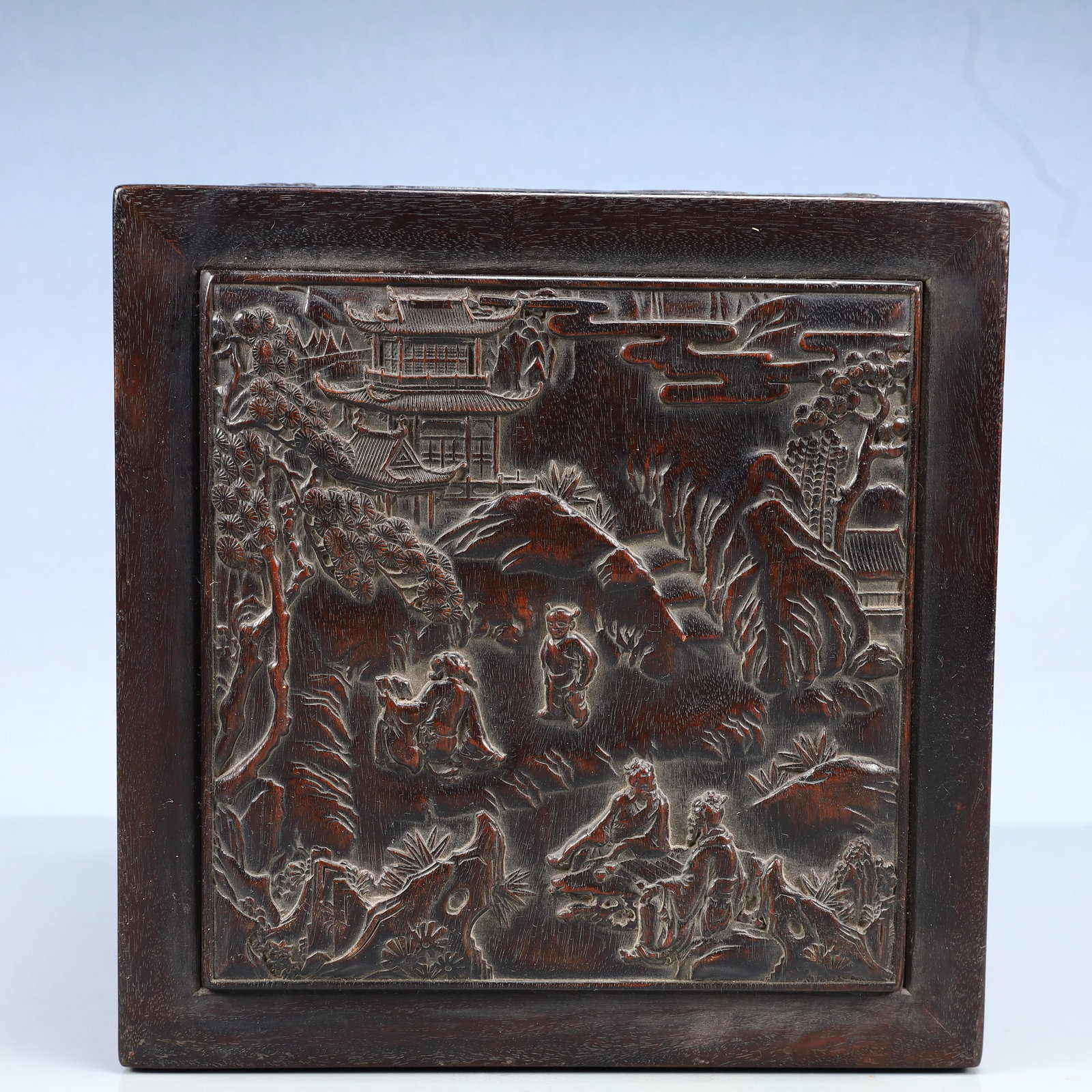 An Exquisite Zitanwood Landscape and Figure Pattern Seal Box - 7