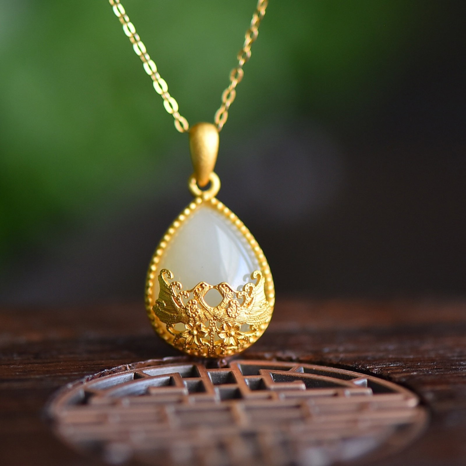 An Exquisite Sterling Silver-Gold Plated Inlaid White Jade Pendant - 2