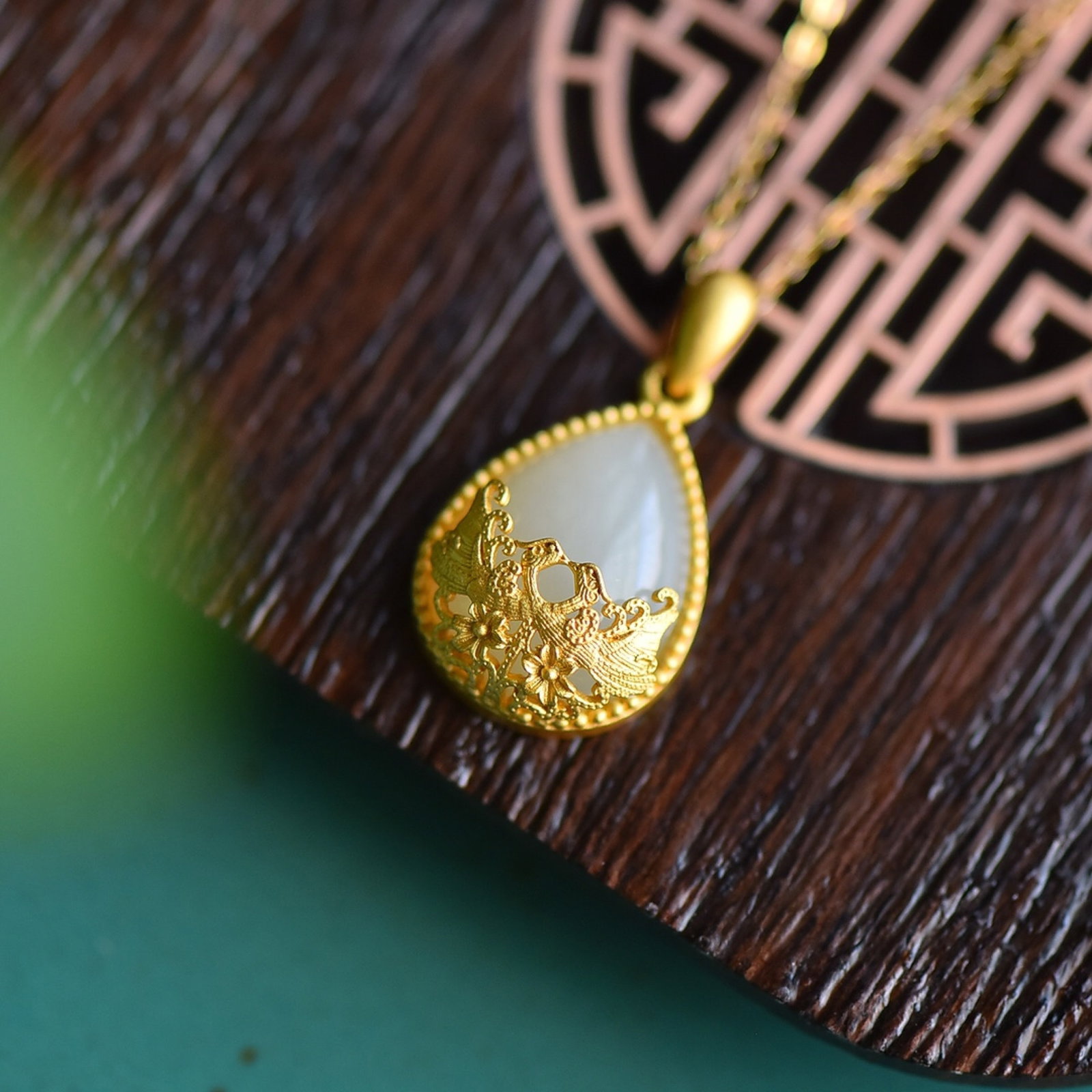 An Exquisite Sterling Silver-Gold Plated Inlaid White Jade Pendant - 4
