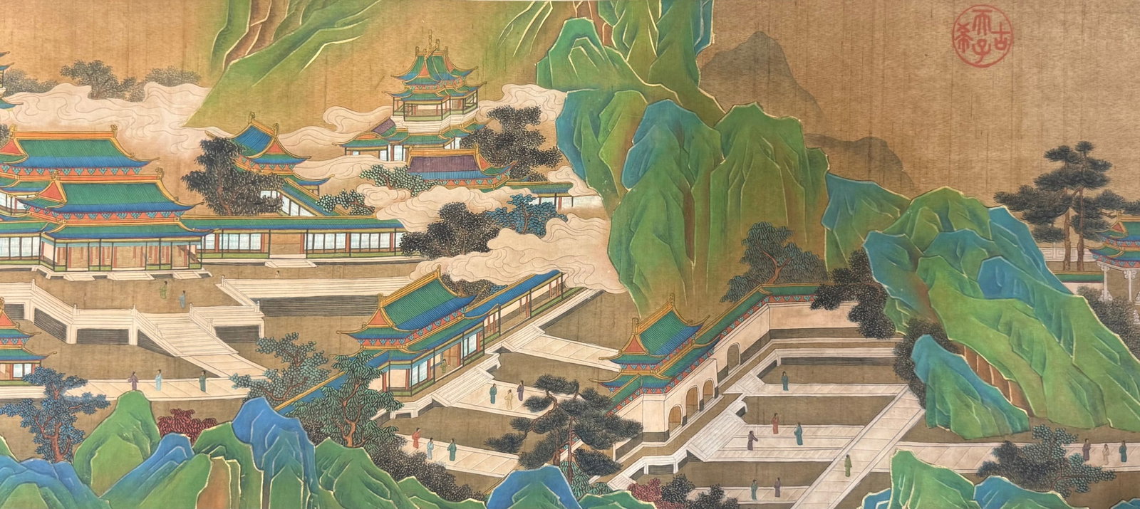 A Chinese Hand Scroll Ink Painting of Landscape and Figure on Paper,Dong Bangda - 6