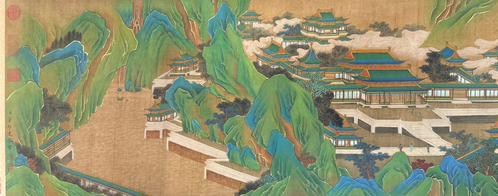 A Chinese Hand Scroll Ink Painting of Landscape and Figure on Paper,Dong Bangda - 7