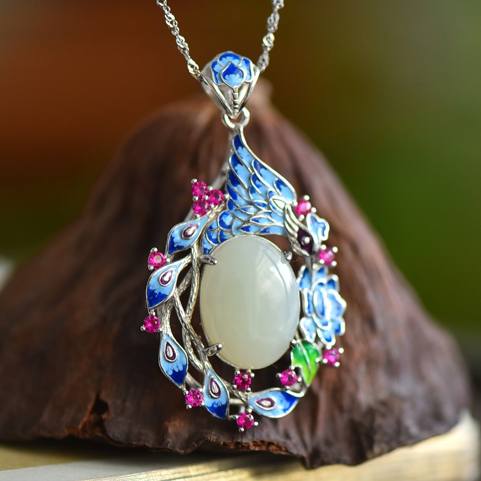 An Exquisite Sterling Silver Inlaid White Jade Pendant,Inlaid Diamond - 2