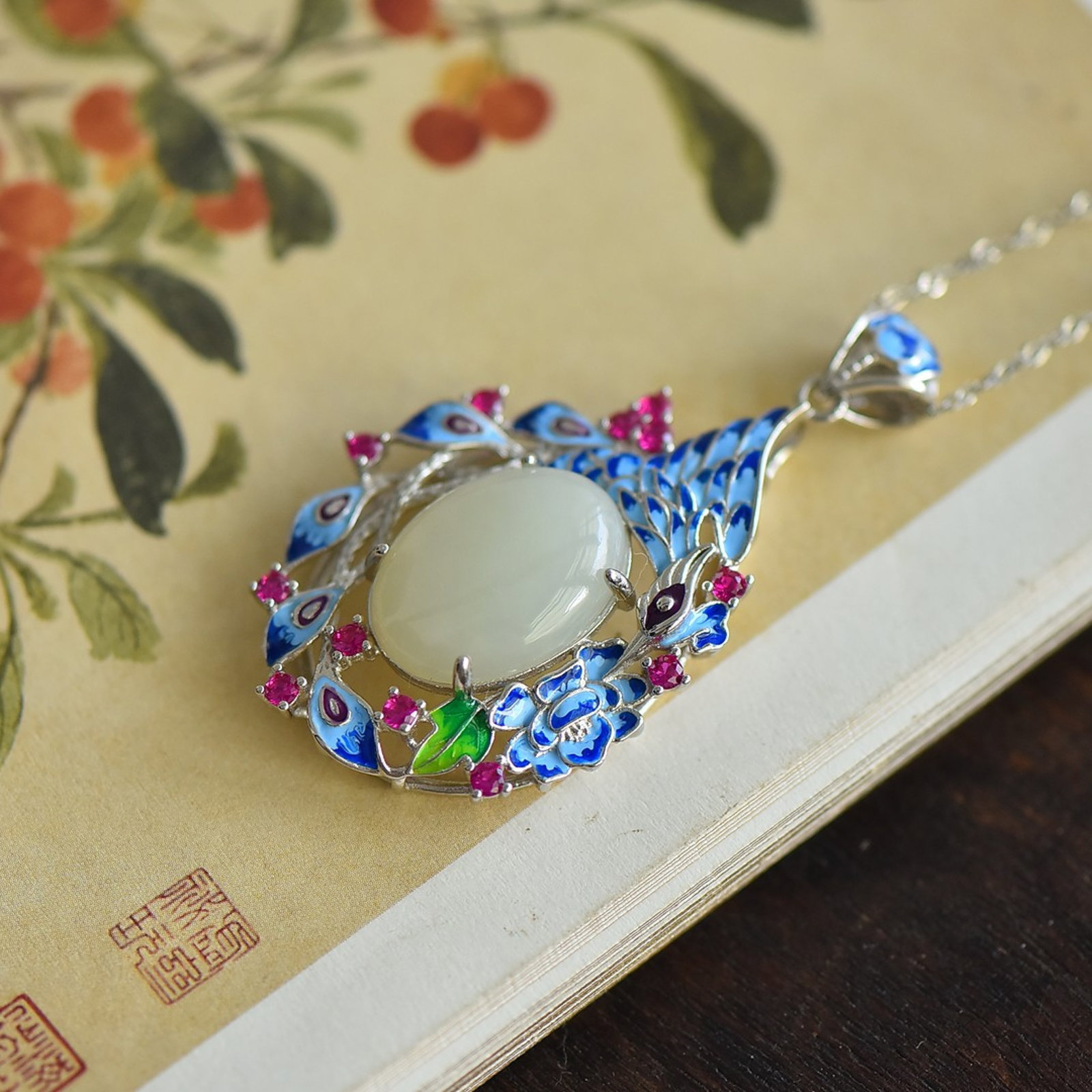 An Exquisite Sterling Silver Inlaid White Jade Pendant,Inlaid Diamond - 3