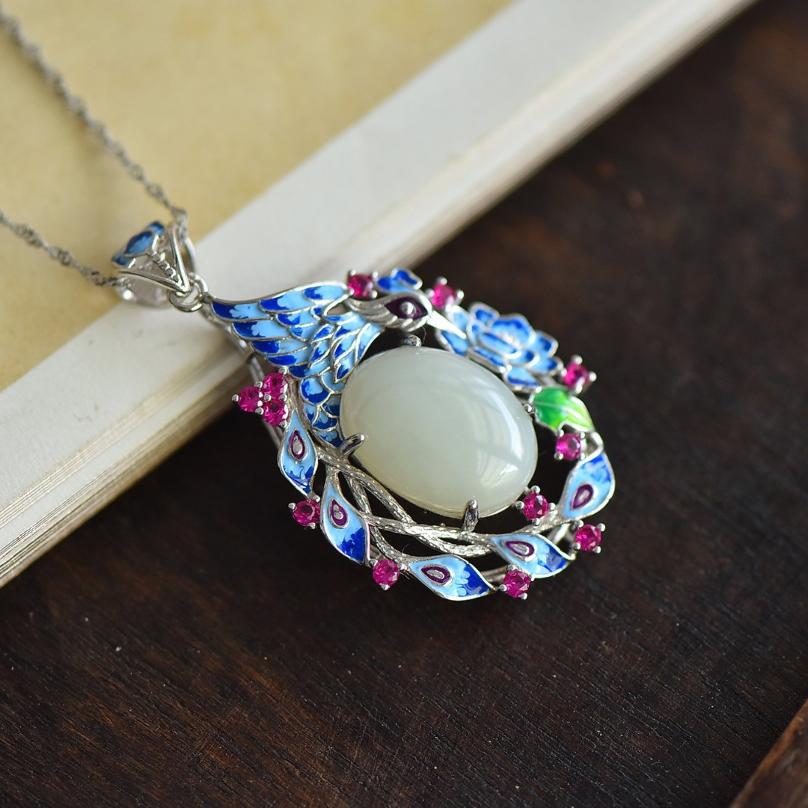 An Exquisite Sterling Silver Inlaid White Jade Pendant,Inlaid Diamond - 4