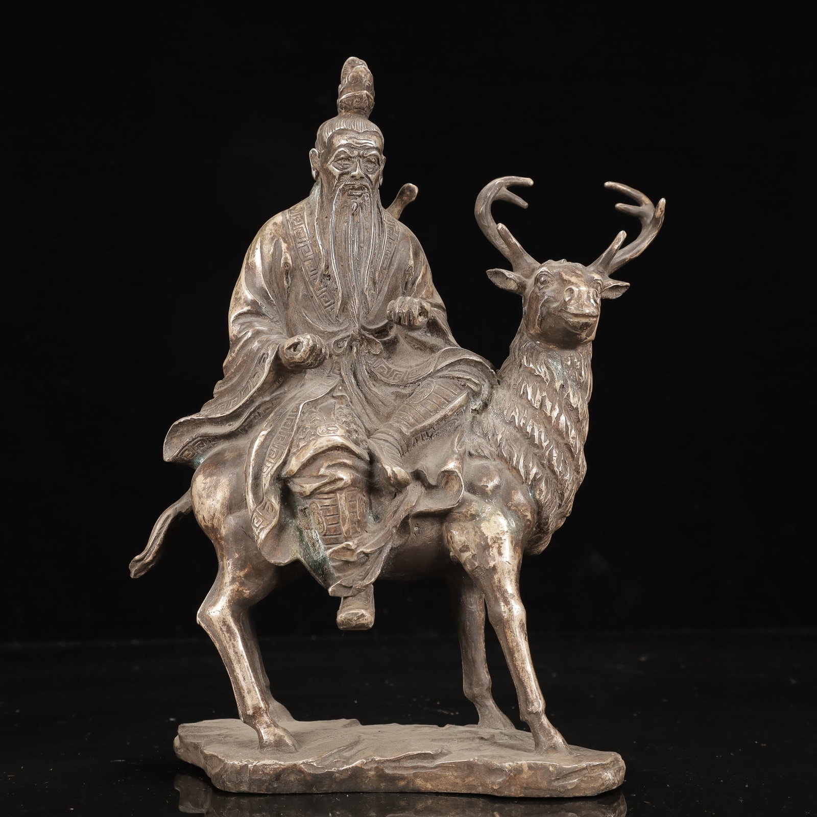 An Exquisite Silver-Plated Bronze Figure Ornament: Estimated Value:3000-6000 An Exquisite Silver-Plated Bronze Figure Ornament,Qing Dynasty, China,Size:8.7inx3.1inx10.6in,Weight:2550g