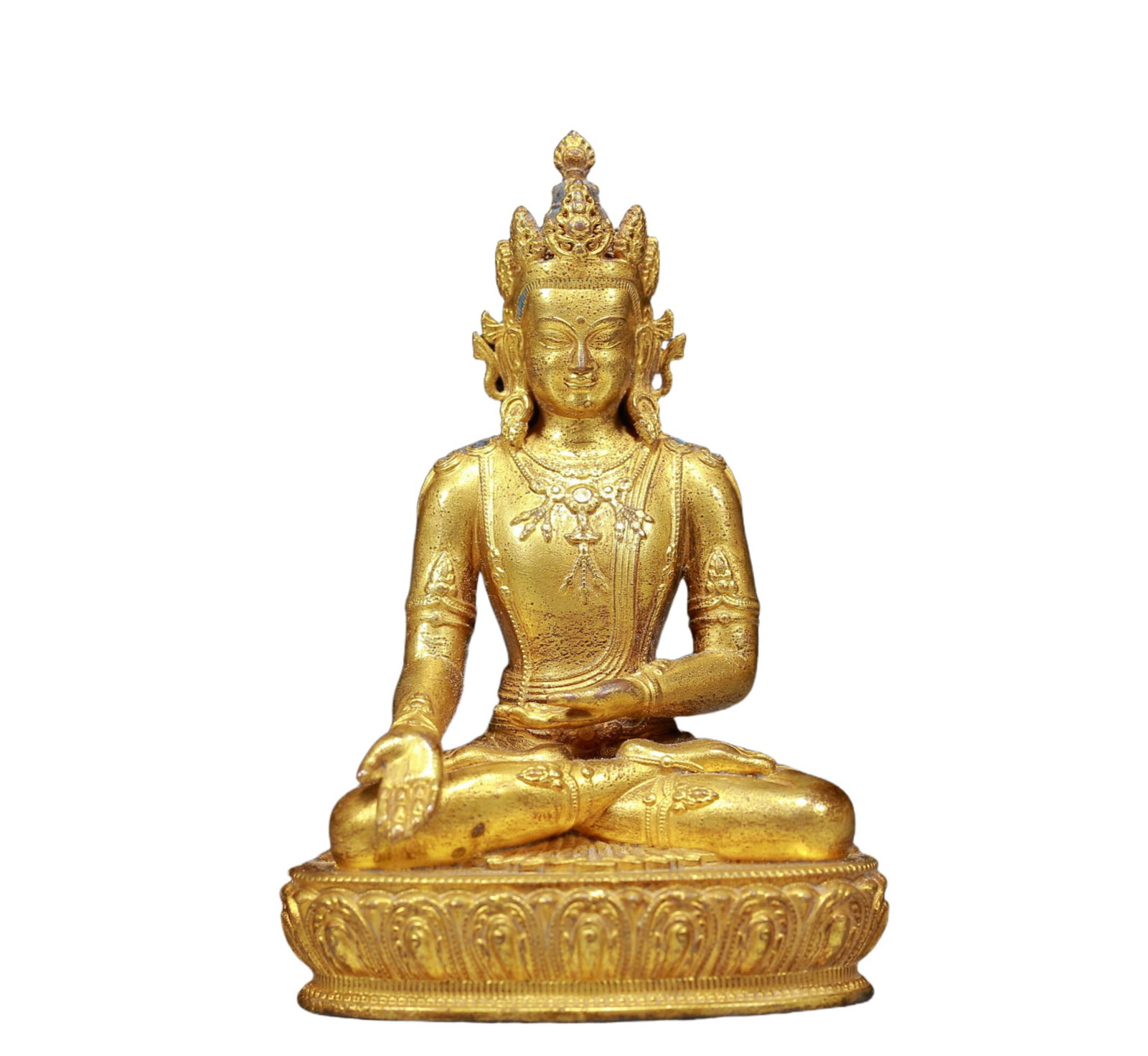 A Solemn Gilt Bronze Statue of Avalokitesvara: Estimated Value:1500-3000 A Solemn Gilt Bronze Statue of Avalokitesvara,Ming Dynasty, China,Size:2.8inx2inx3.9in,Weight:245g 铜鎏金观音像，明代